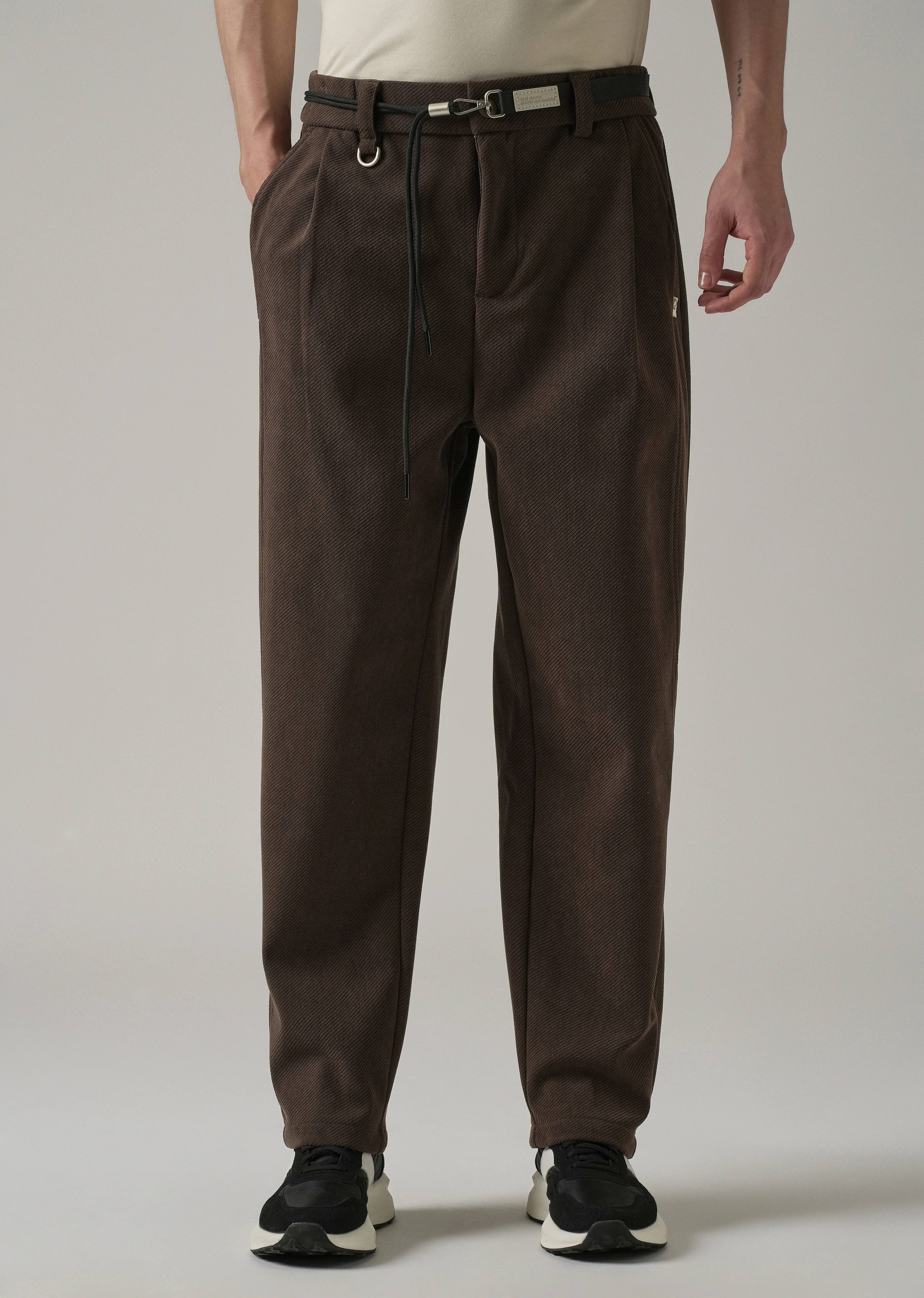 Dark Brown Textured Corduroy Belt Pant - Image 7