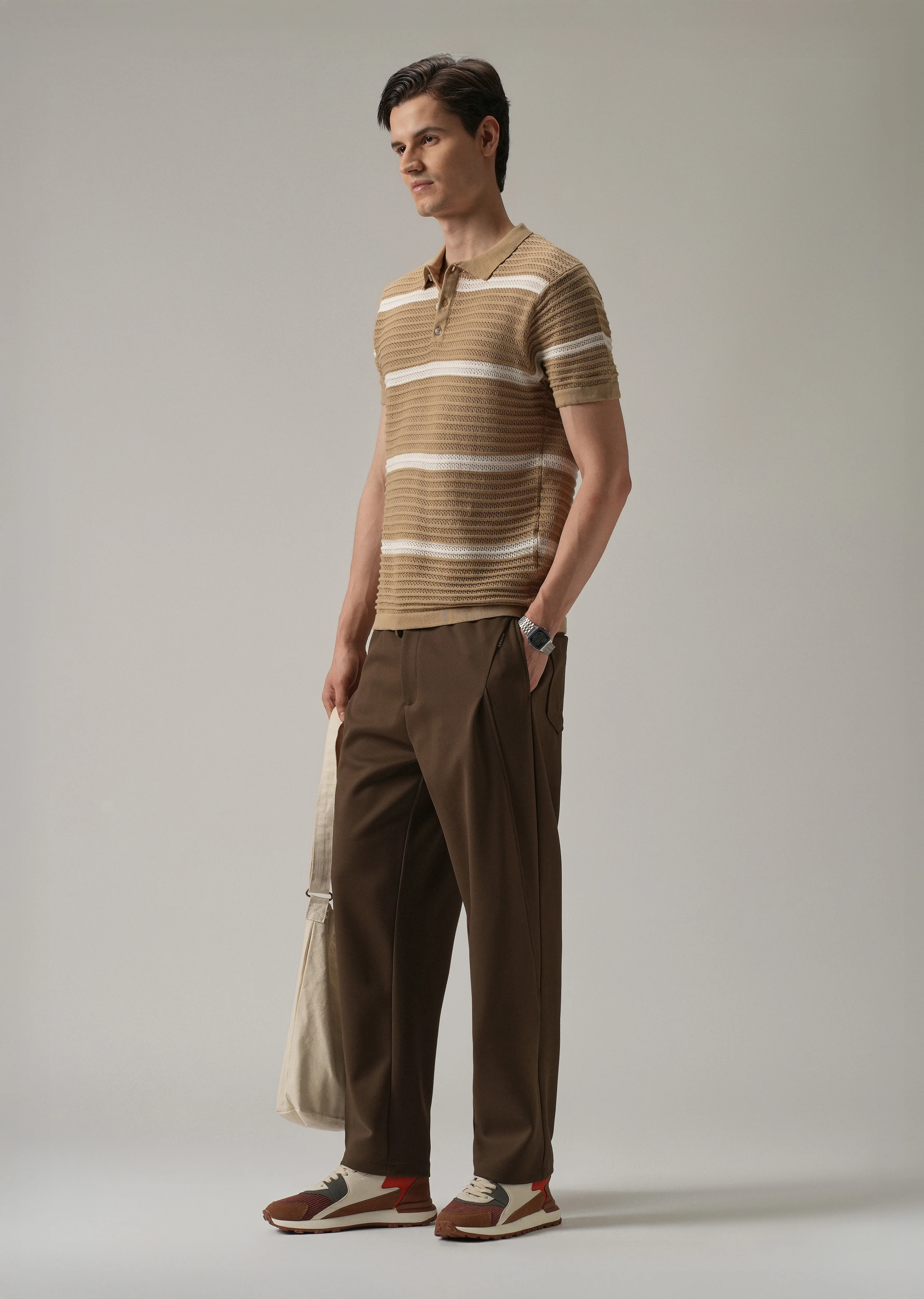 Dark Brown Textured Stretch Pant - Image 6