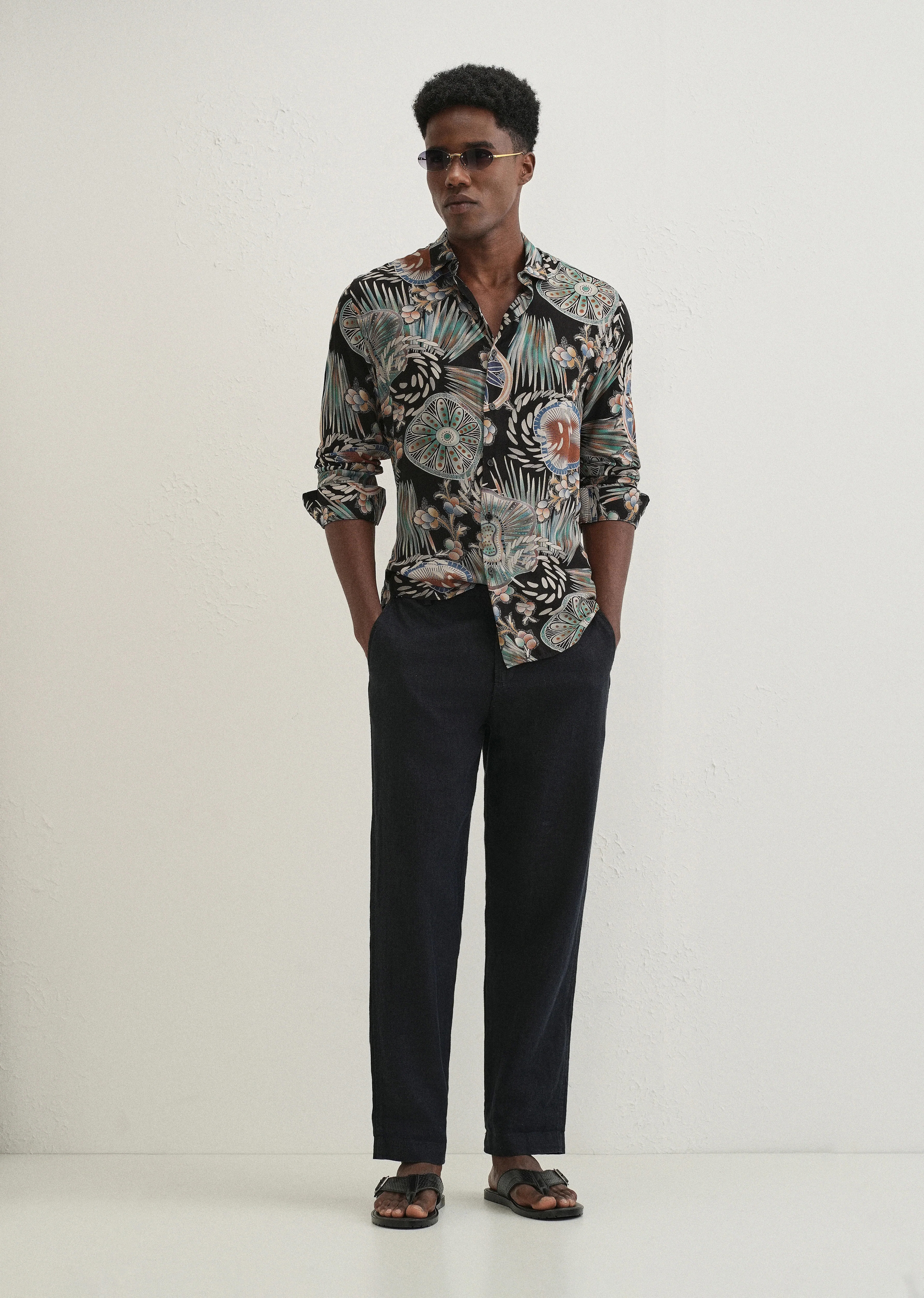 Dark Green Abstract Feather Shirt - Image 6