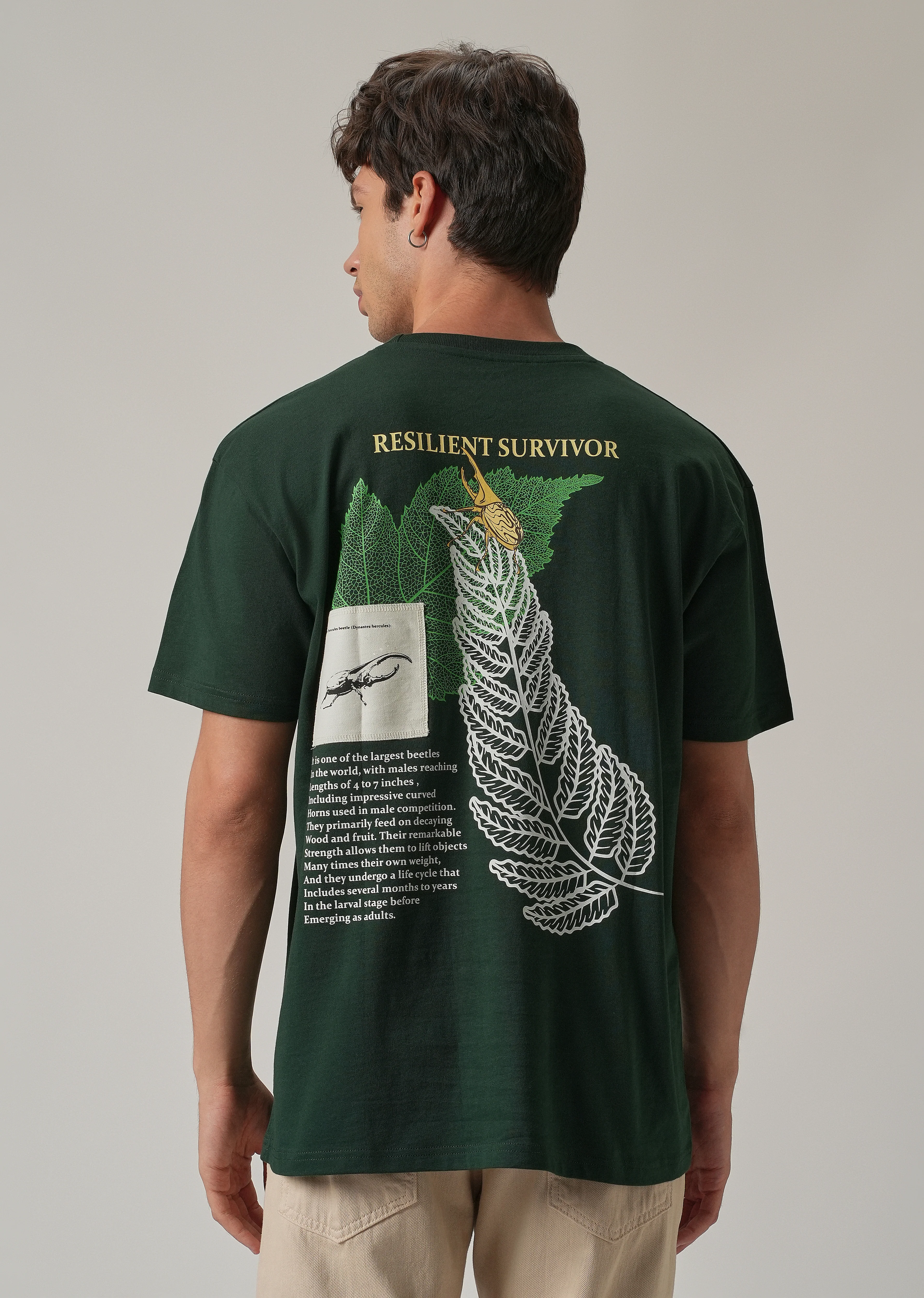 Dark Green Back Printed Oversized T-Shirt - Image 3