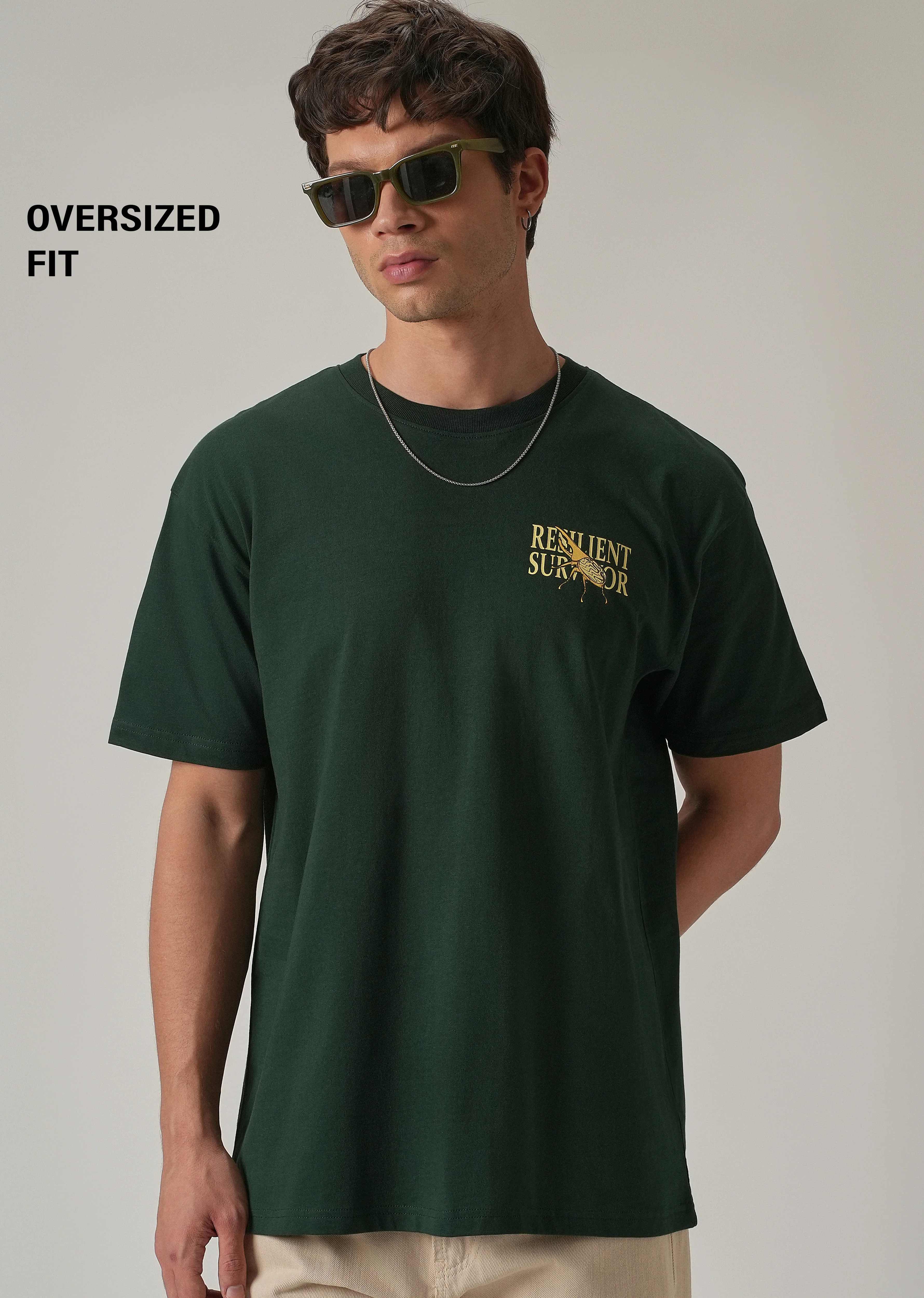 Dark Green Back Printed Oversized T-Shirt - Image 7
