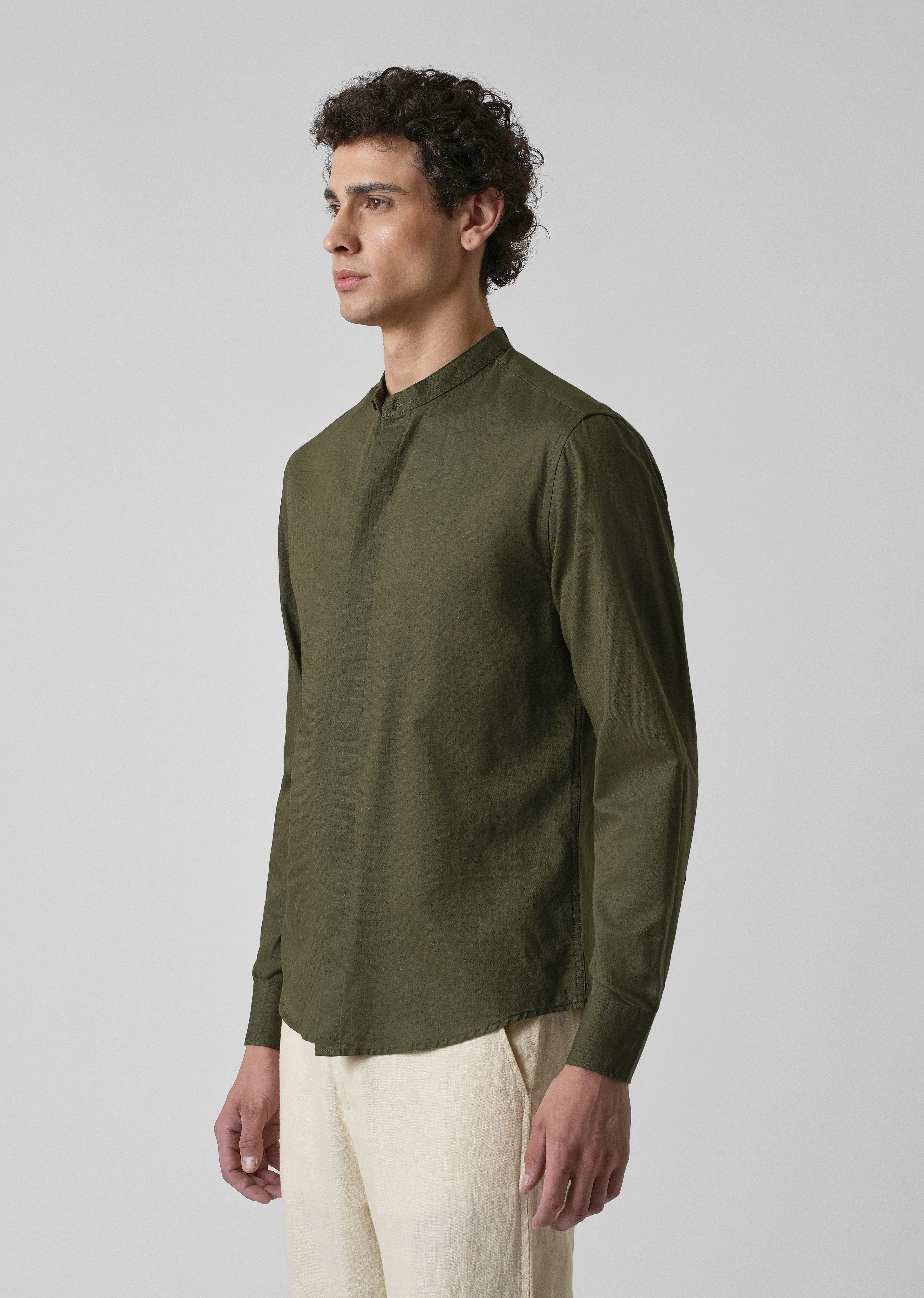Dark Green Cotton Linen Shirt - Image 4