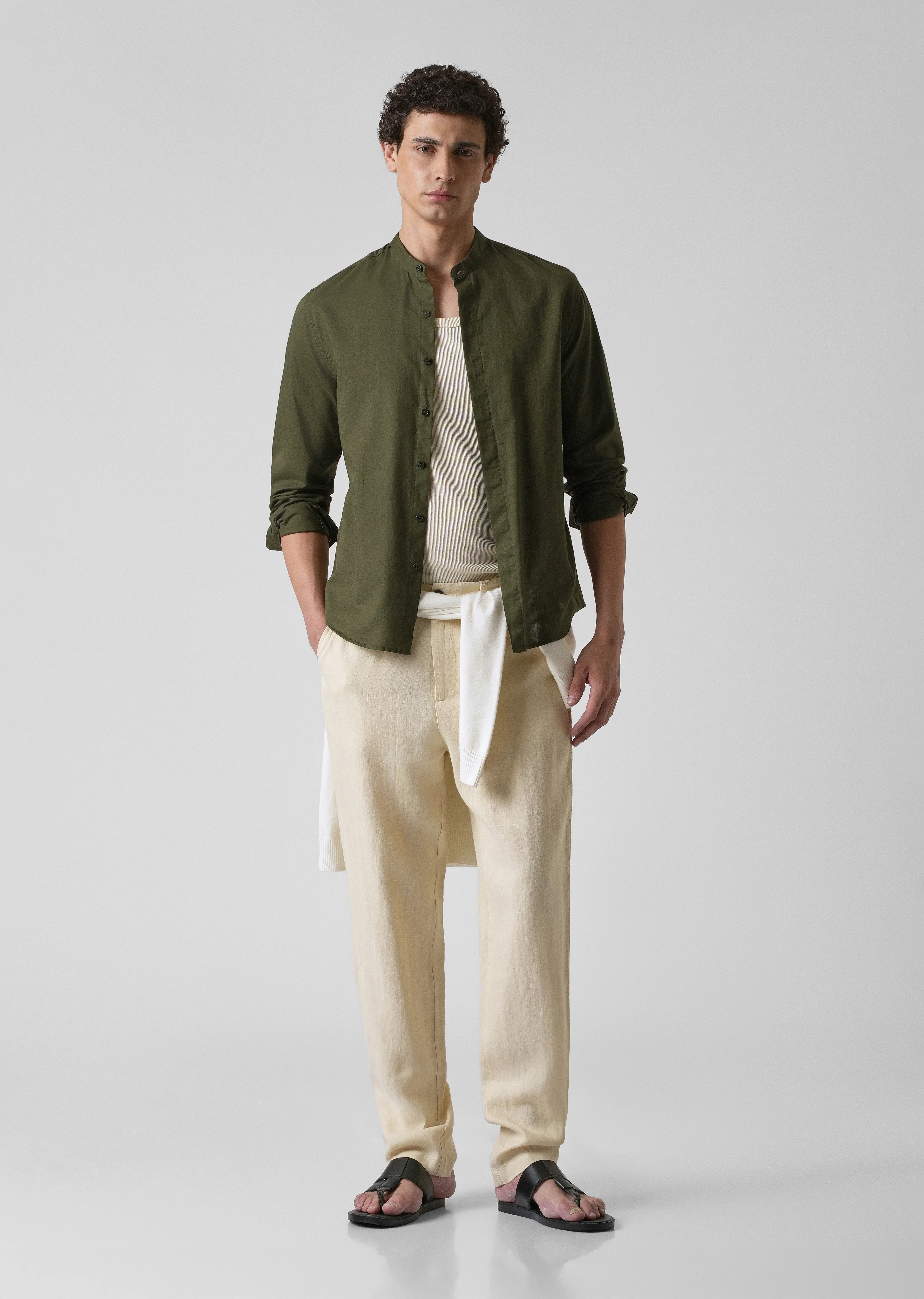 Dark Green Cotton Linen Shirt - Image 6