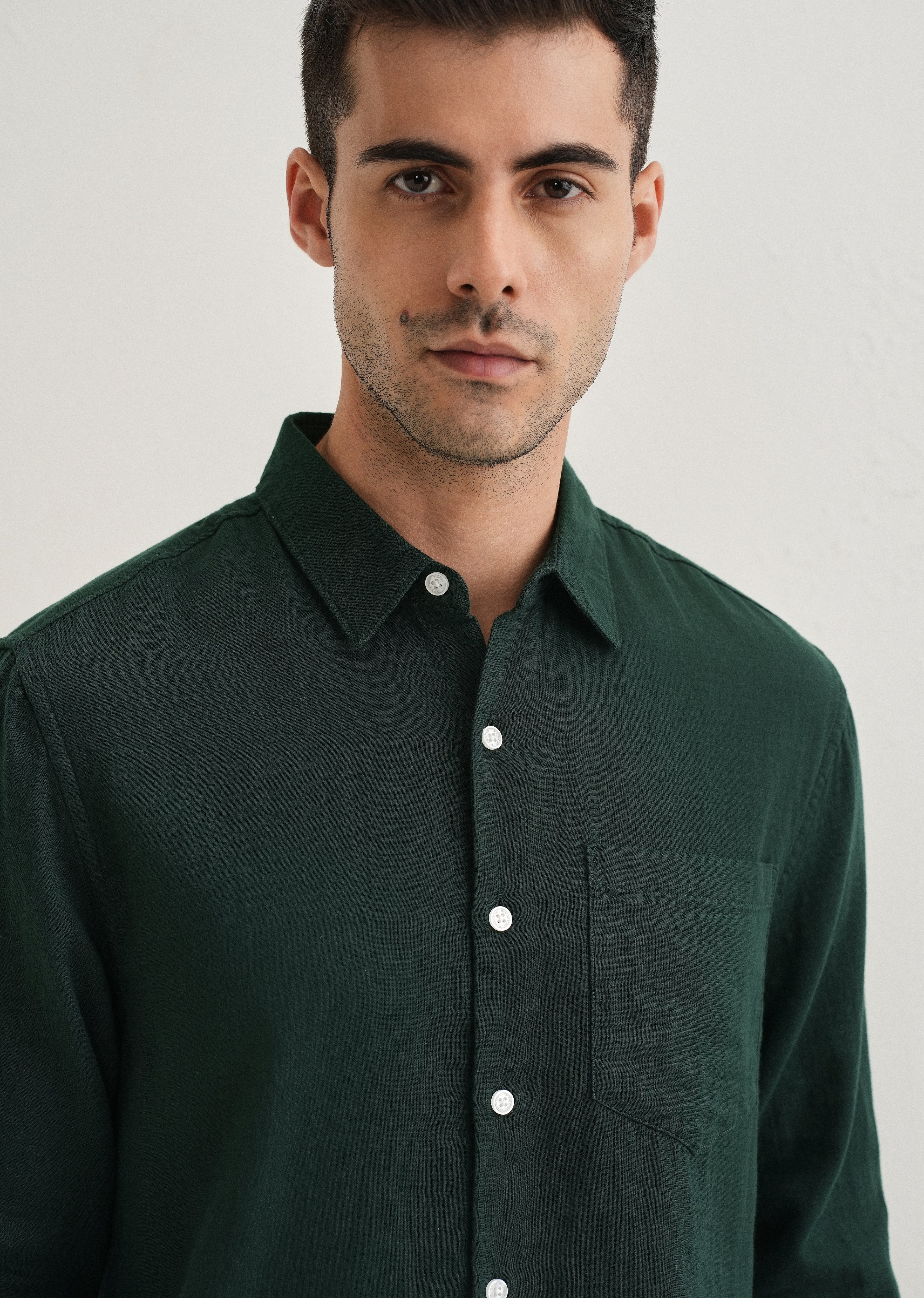 Dark Green Double Cloth Cotton Shirt - Image 5