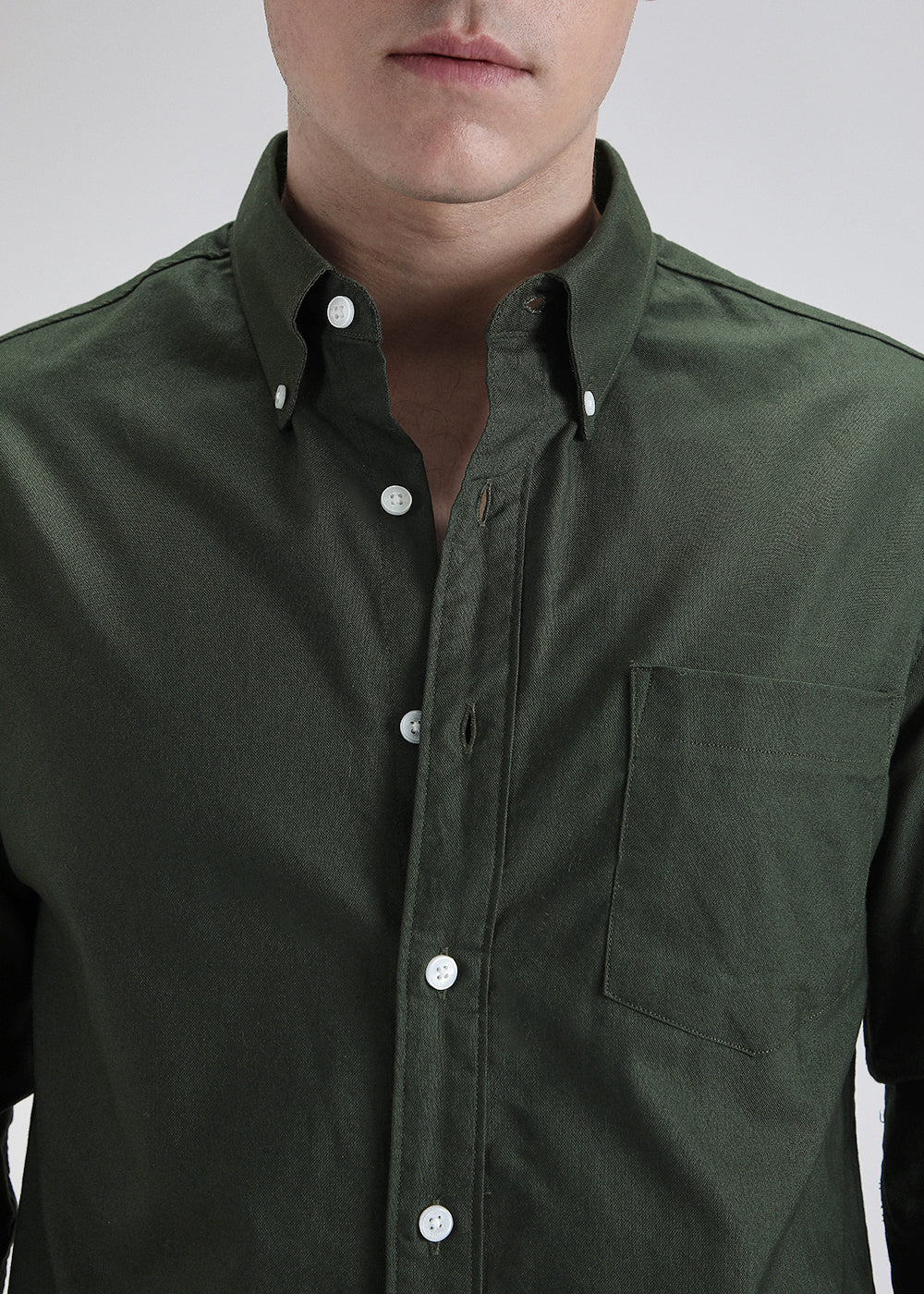 Dark Green Plain Cotton Oxford Shirt - Image 2