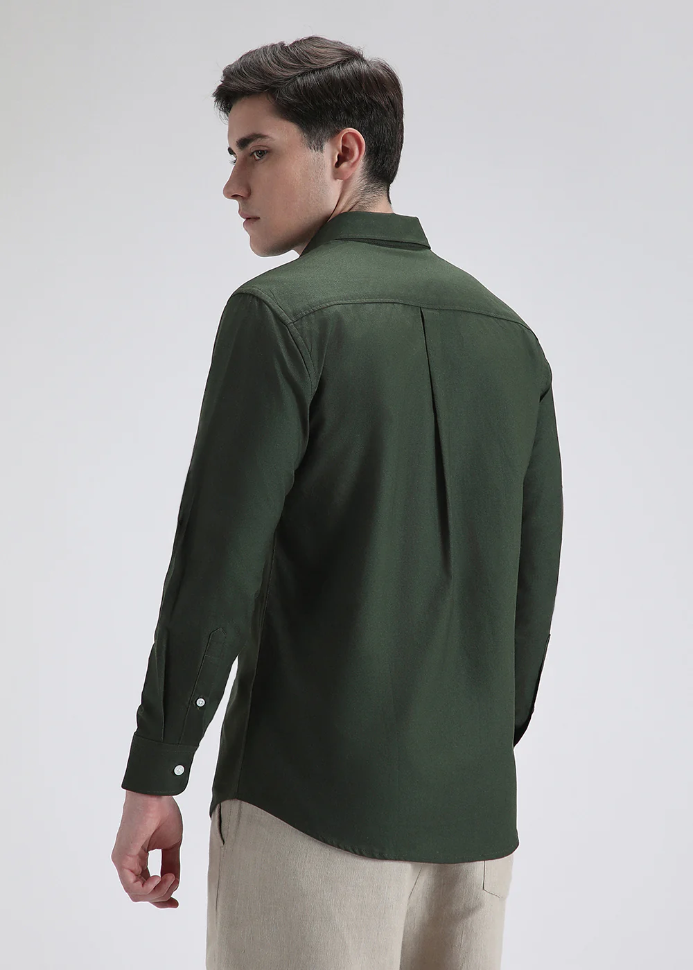 Dark Green Plain Cotton Oxford Shirt - Image 4