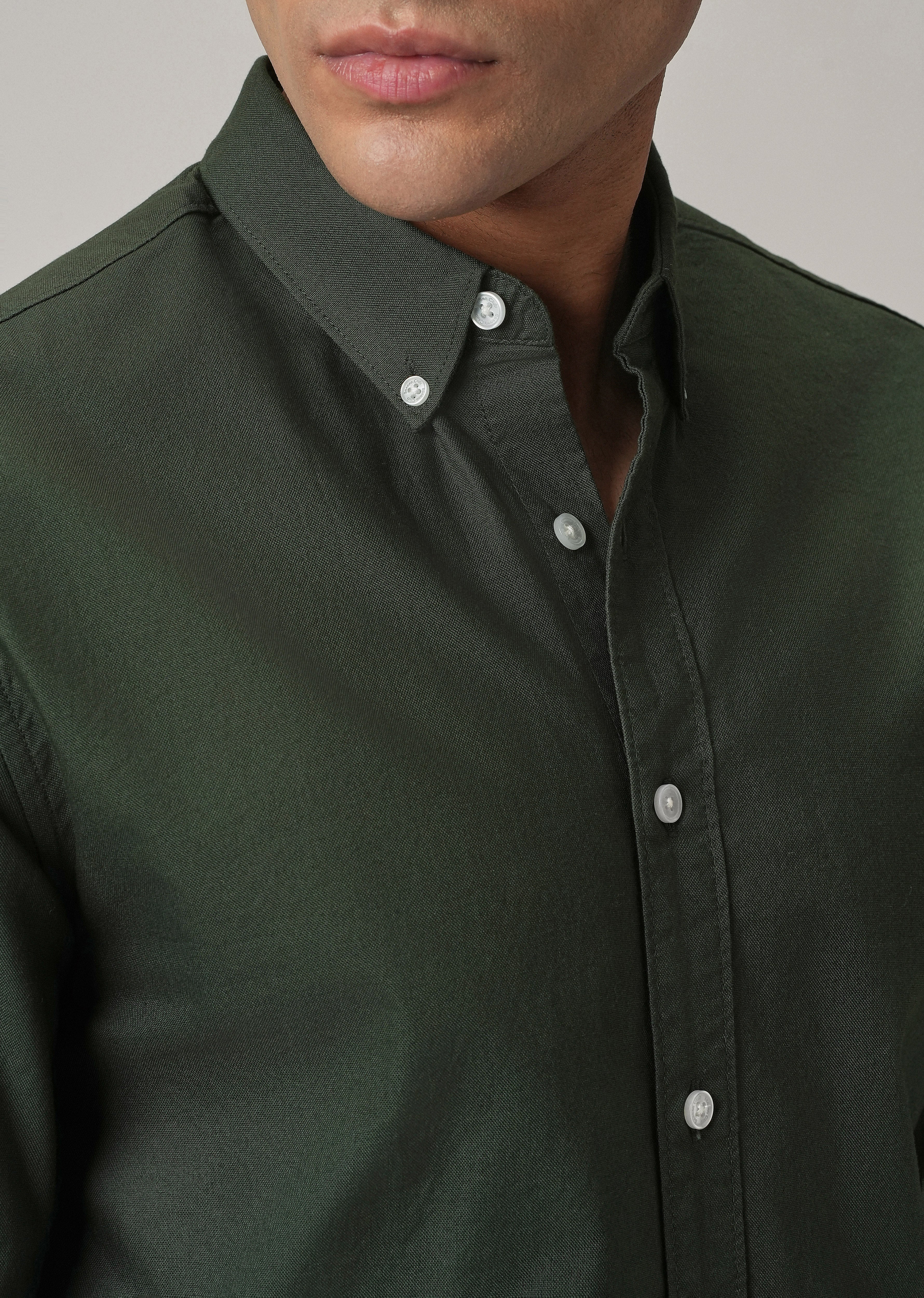 Dark Green Plain Elbow Patch Oxford Shirt - Image 6