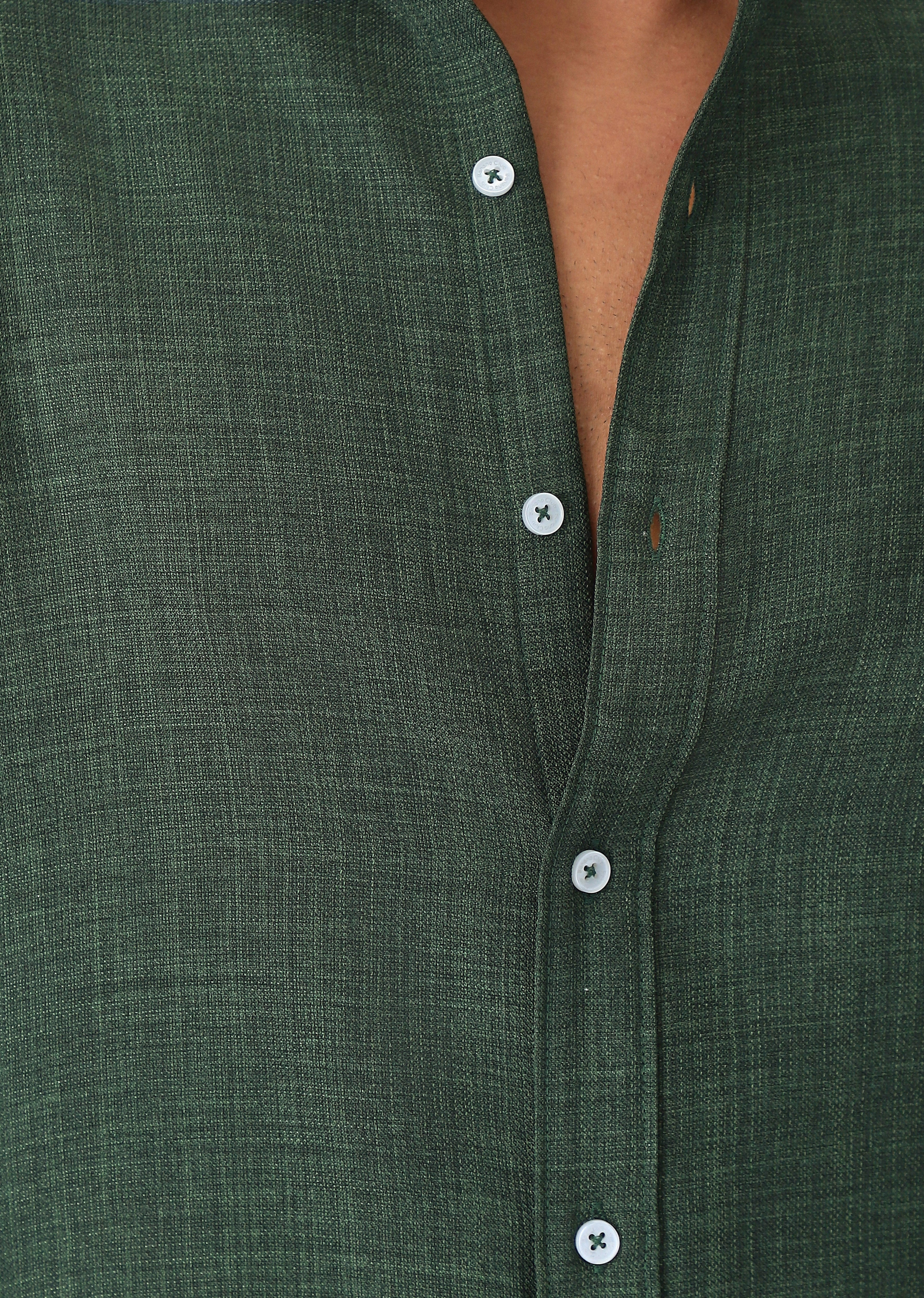 Dark Green Plain Mandarin Collar Shirt - Image 5