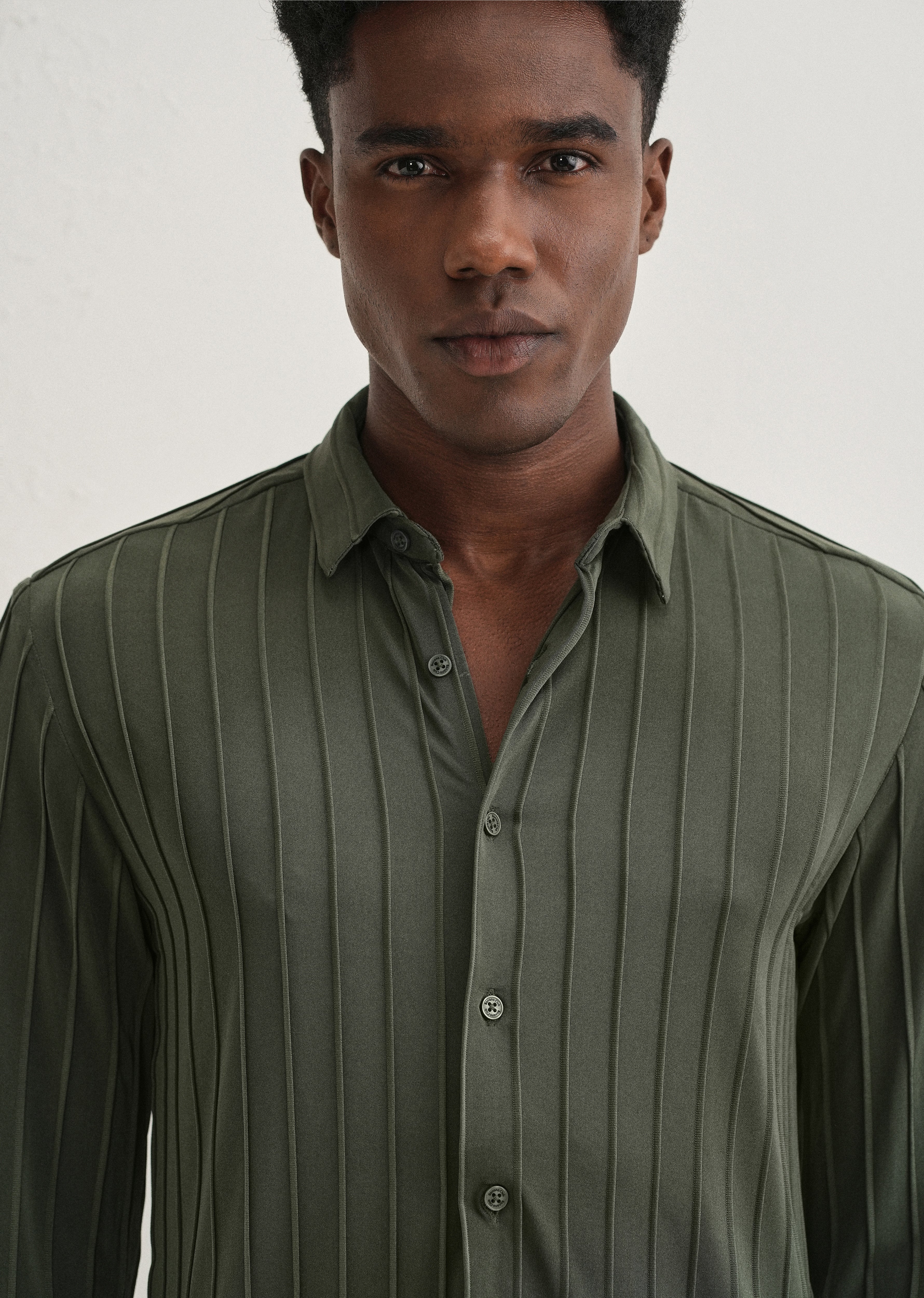 Dark Green Plain Stripe Shirt - Image 2