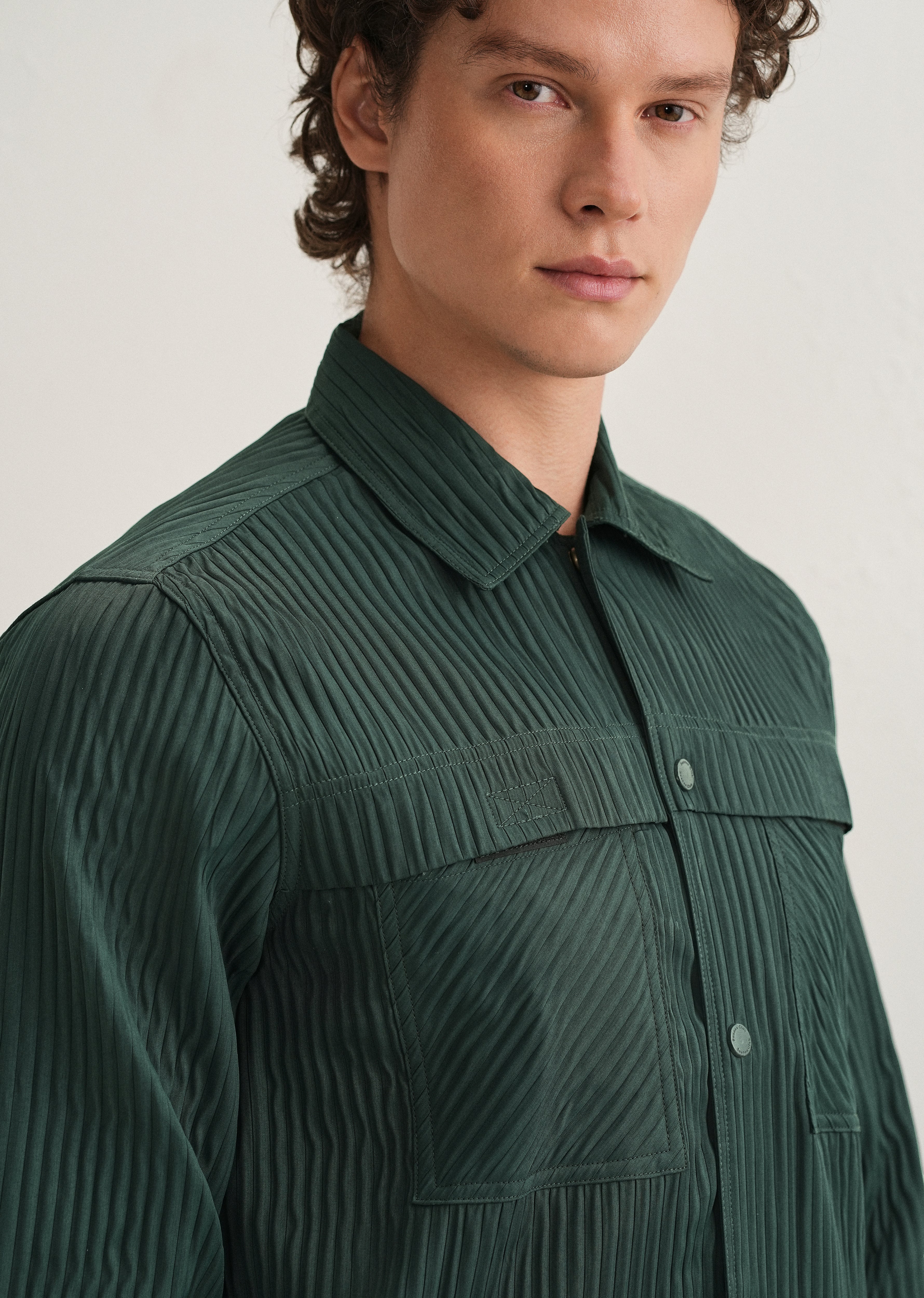 Dark Green Textured Utility Shacket - Image 7