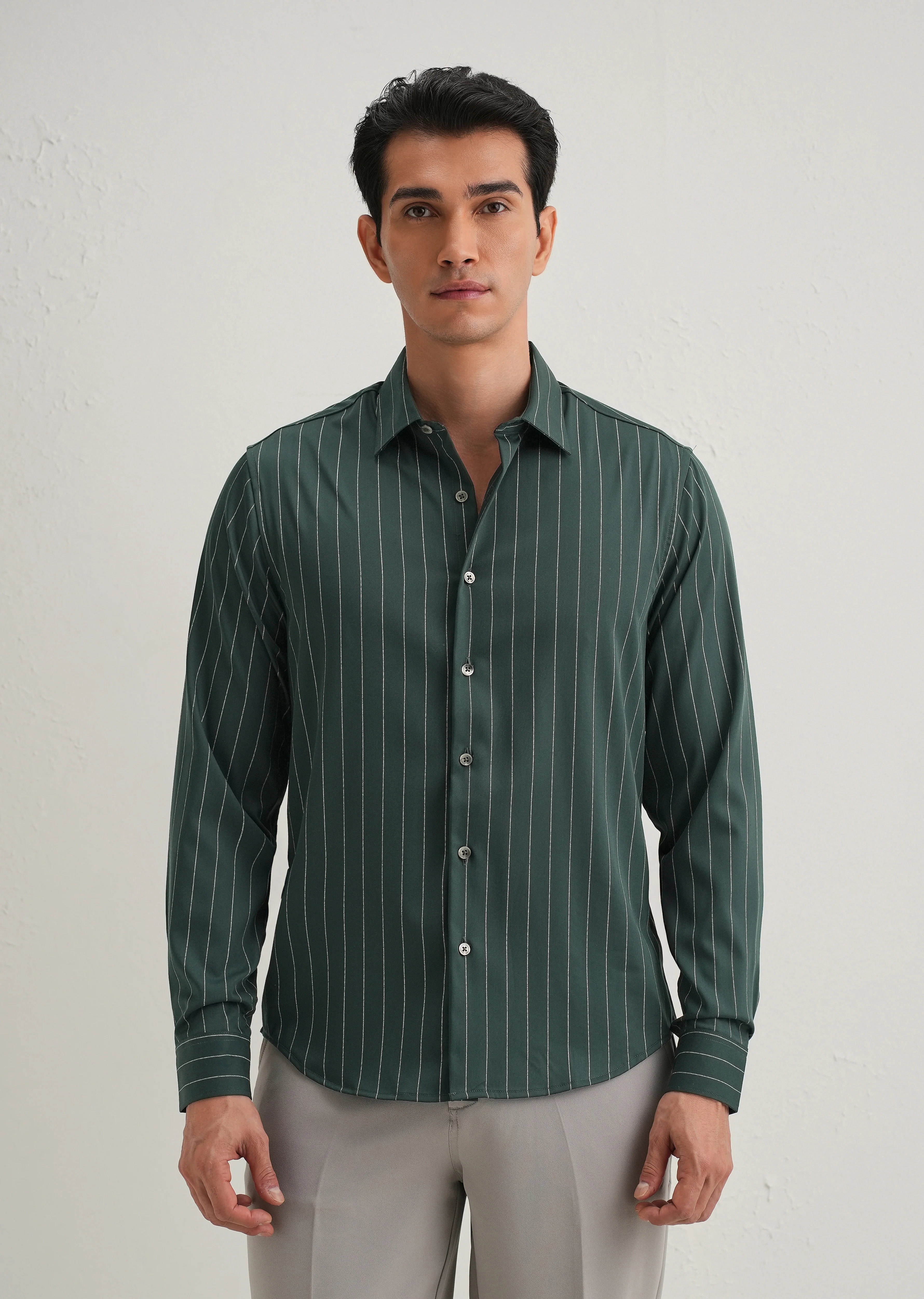 Dark Green Vertical Stripe Shirt - Image 5