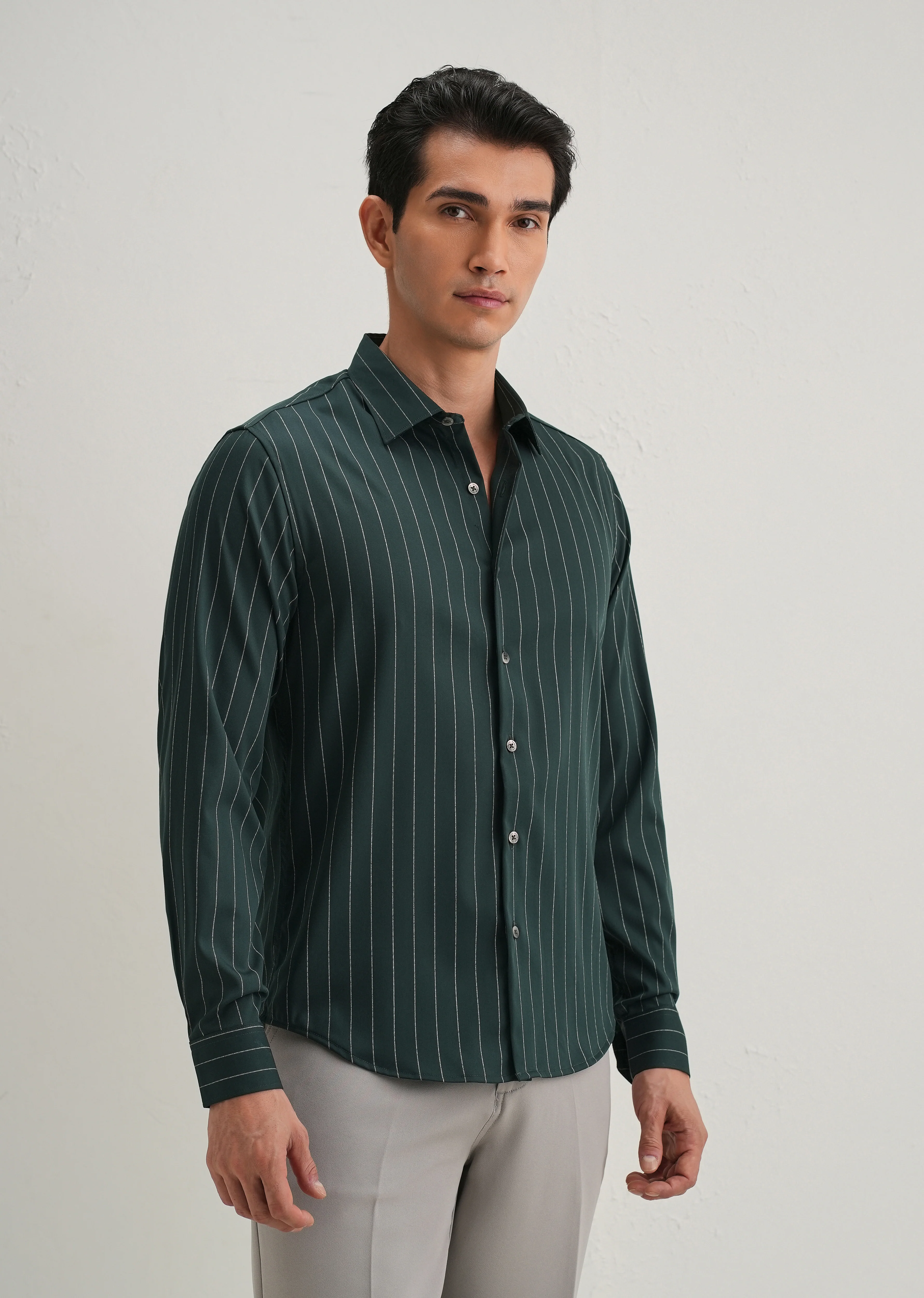 Dark Green Vertical Stripe Shirt - Image 6