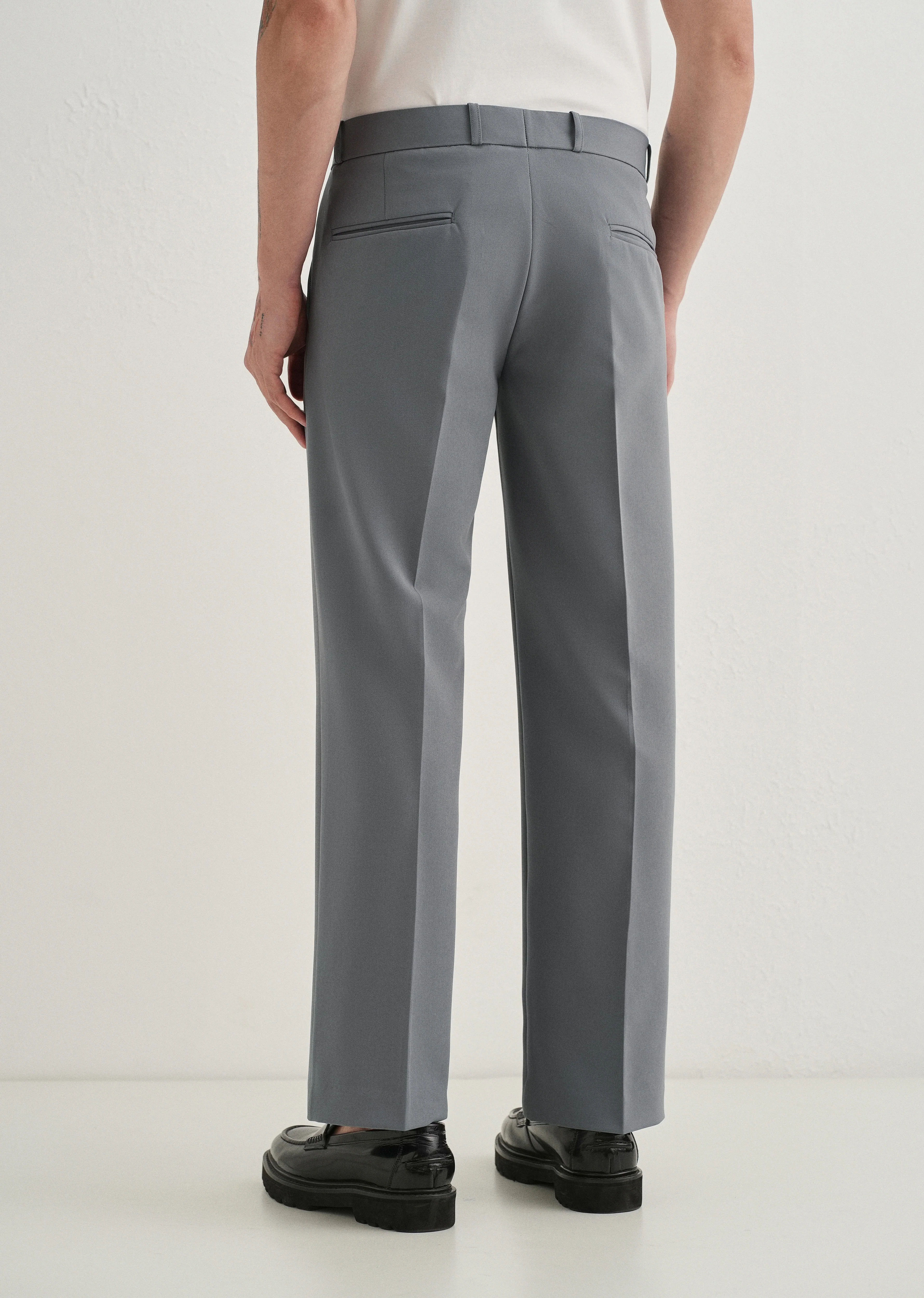 Dark Grey Button-Tab Pleat Trouser - Image 2