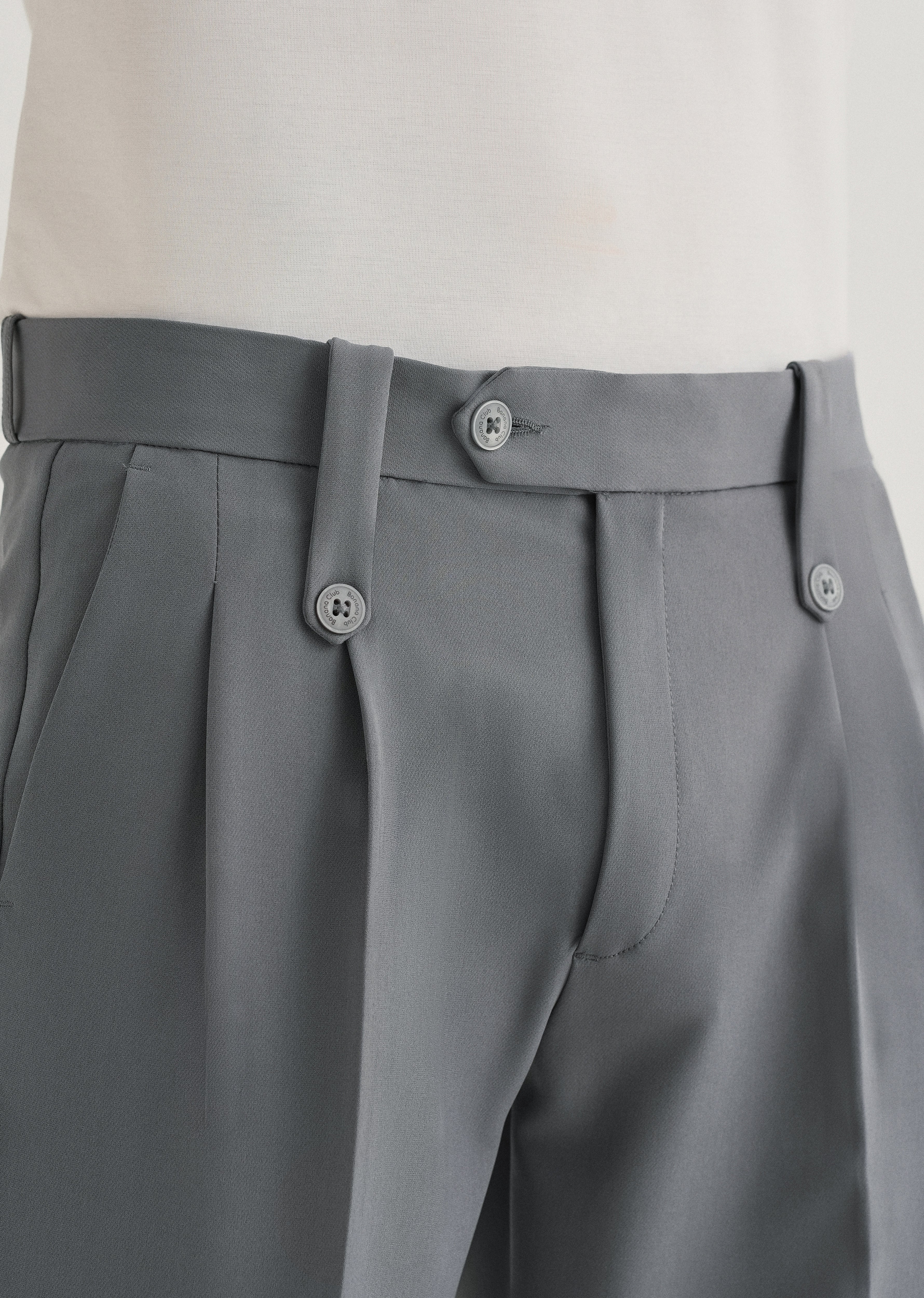 Dark Grey Button-Tab Pleat Trouser - Image 5