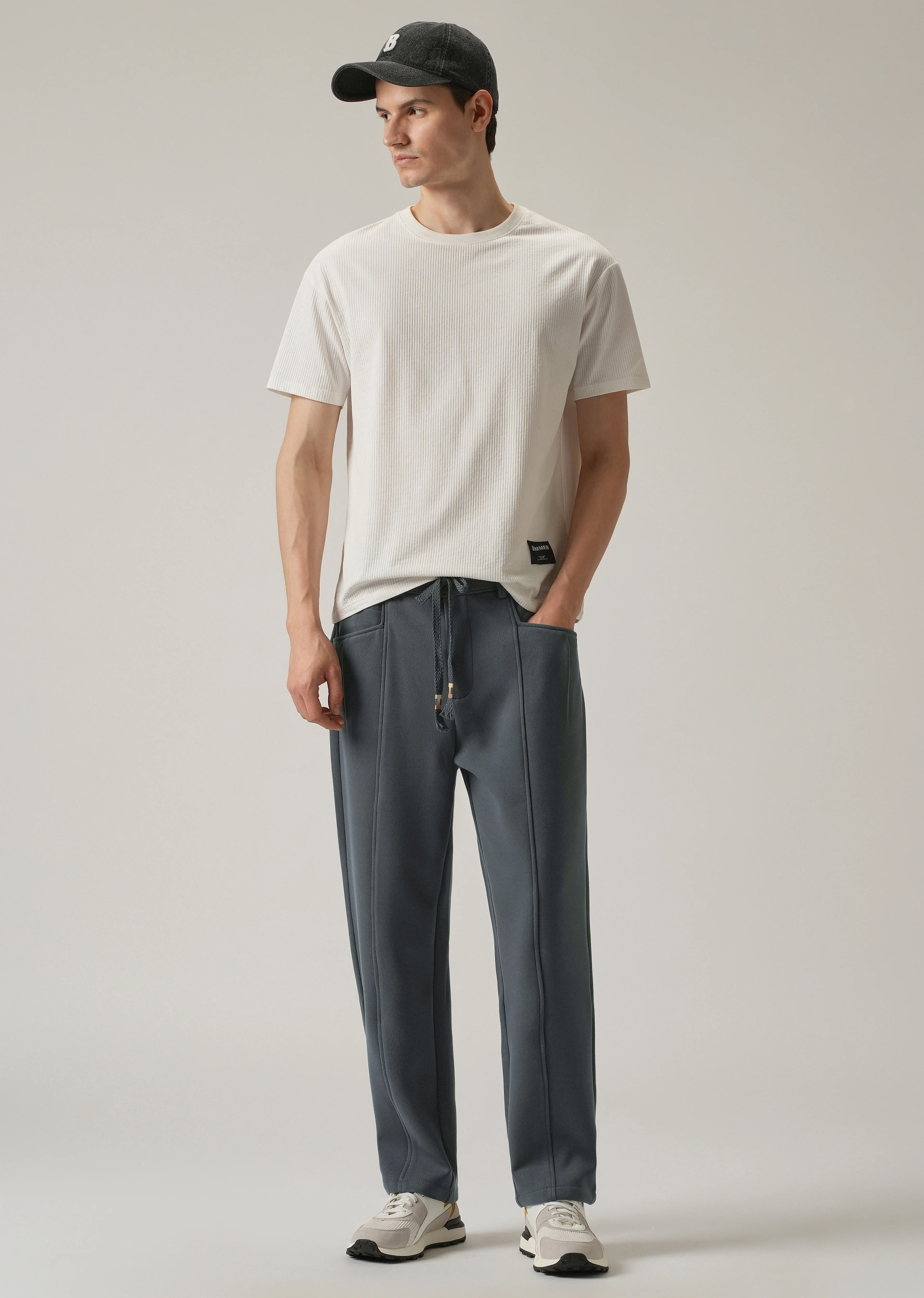 Dark Grey Corduroy Relaxed Fit Drawstring Pant - Image 6
