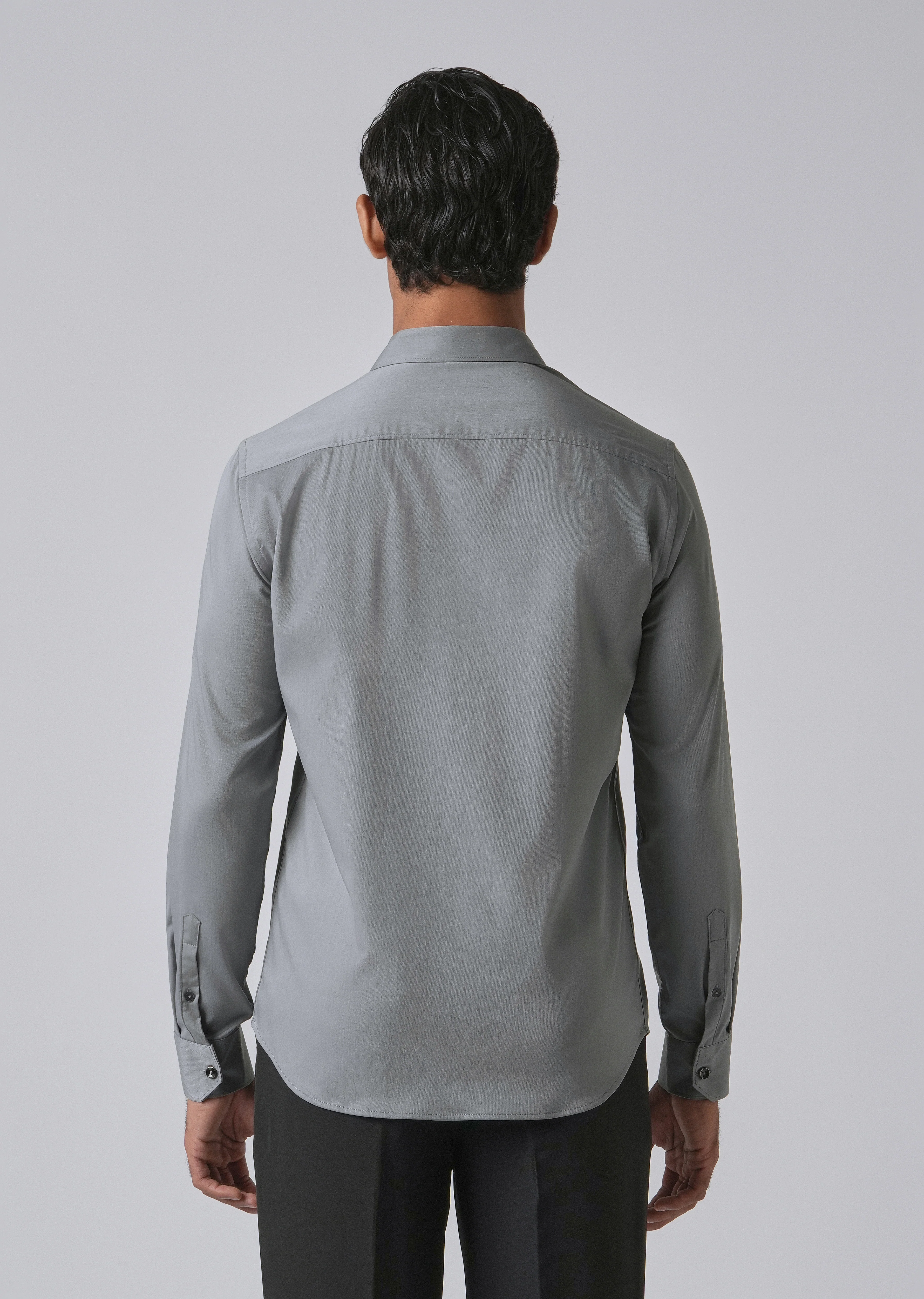 Dark Grey Cotton Stretch Plain Shirt - Image 2