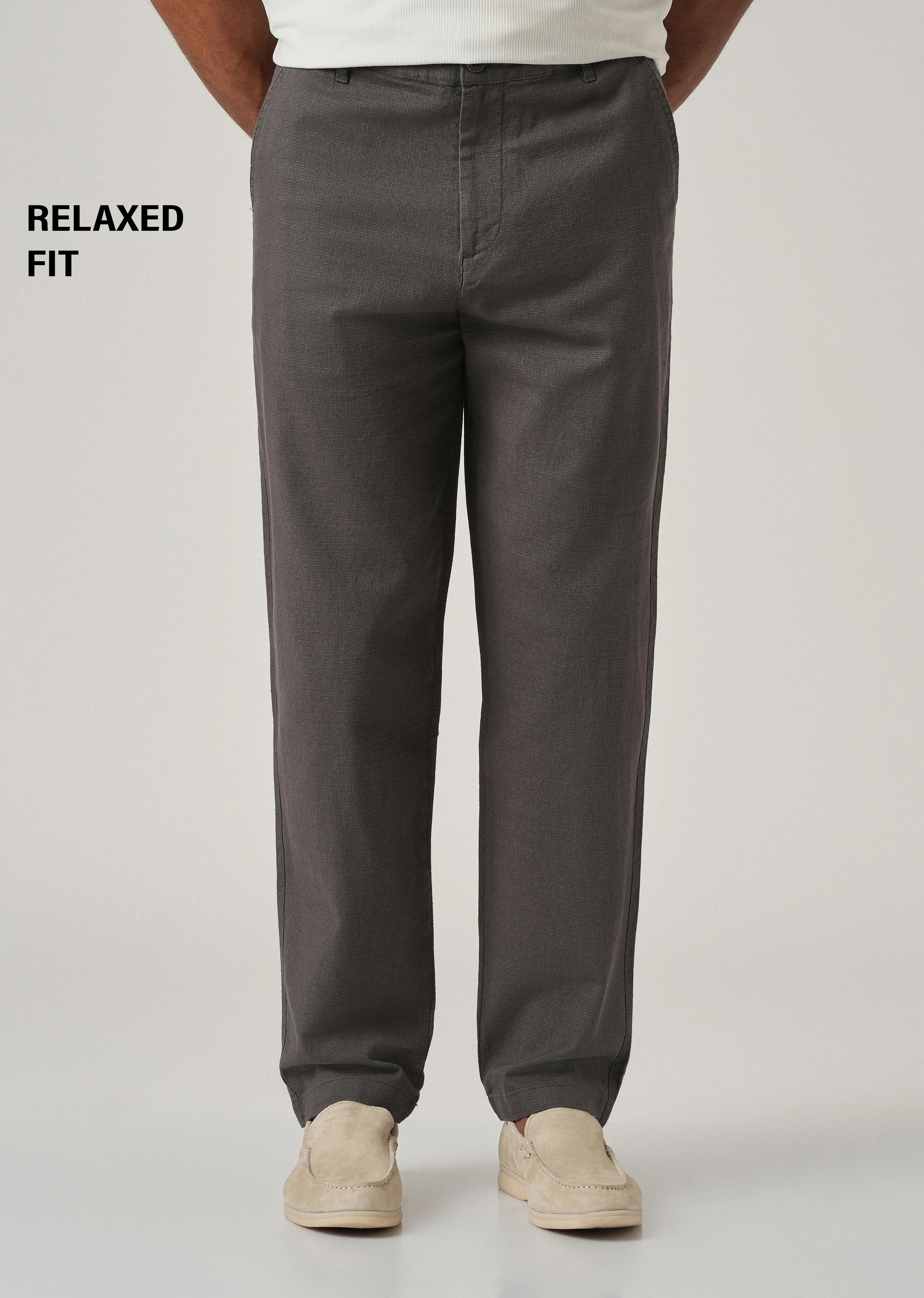 Dark Grey Linen-Look Cotton Trousers - Image 7