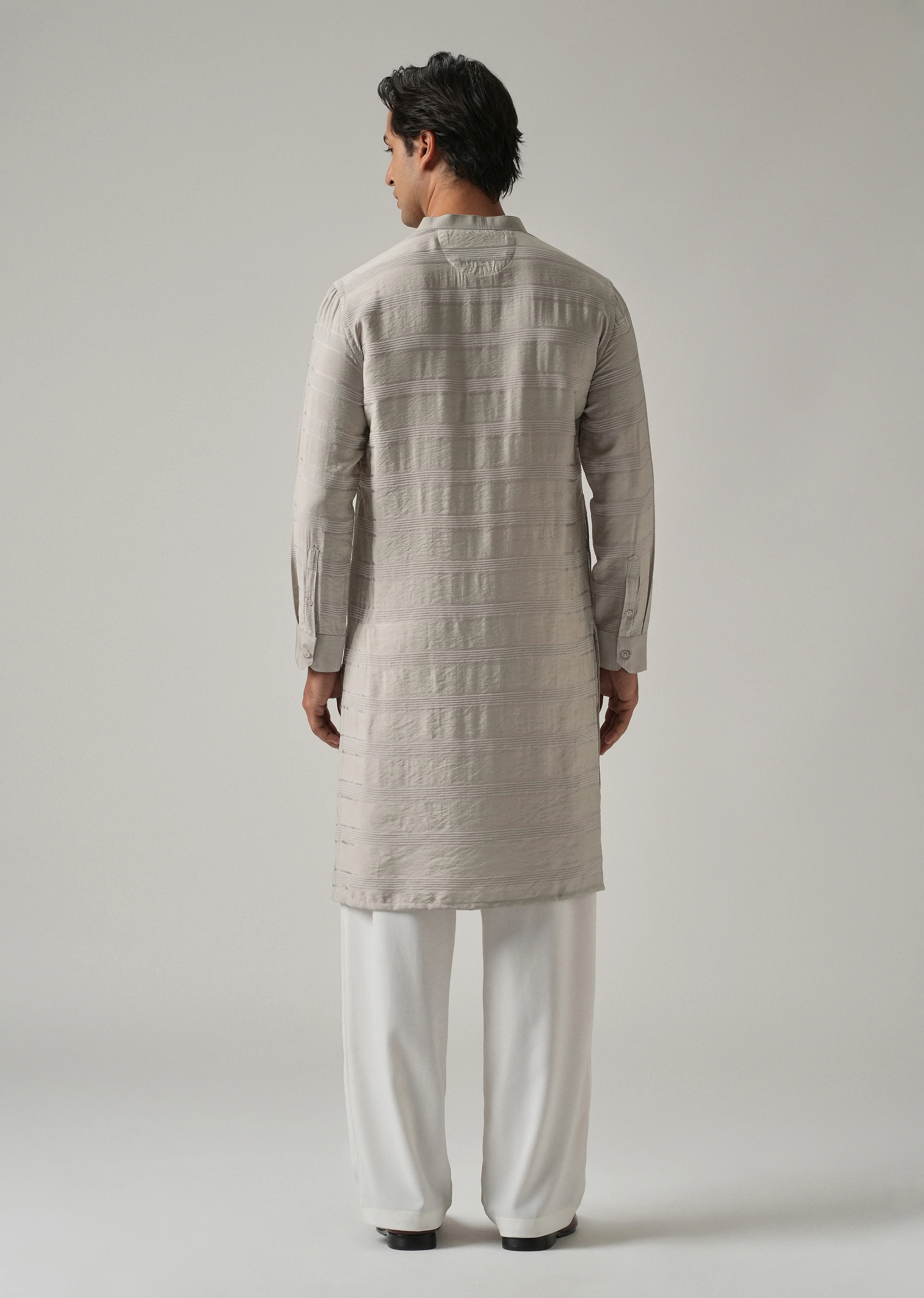 Dark Grey Nylon Subtle Stripe Kurta - Image 2