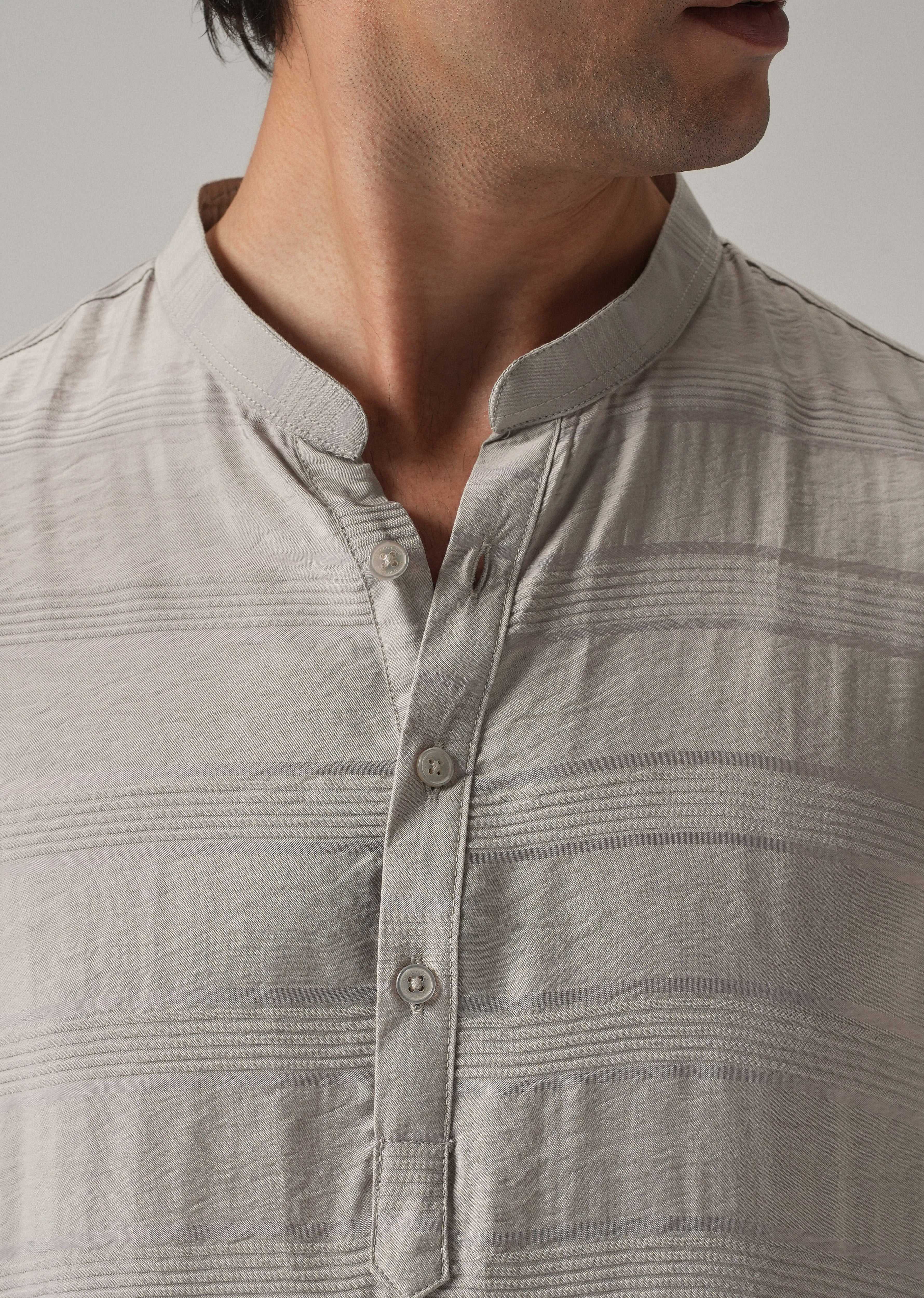 Dark Grey Nylon Subtle Stripe Kurta - Image 5
