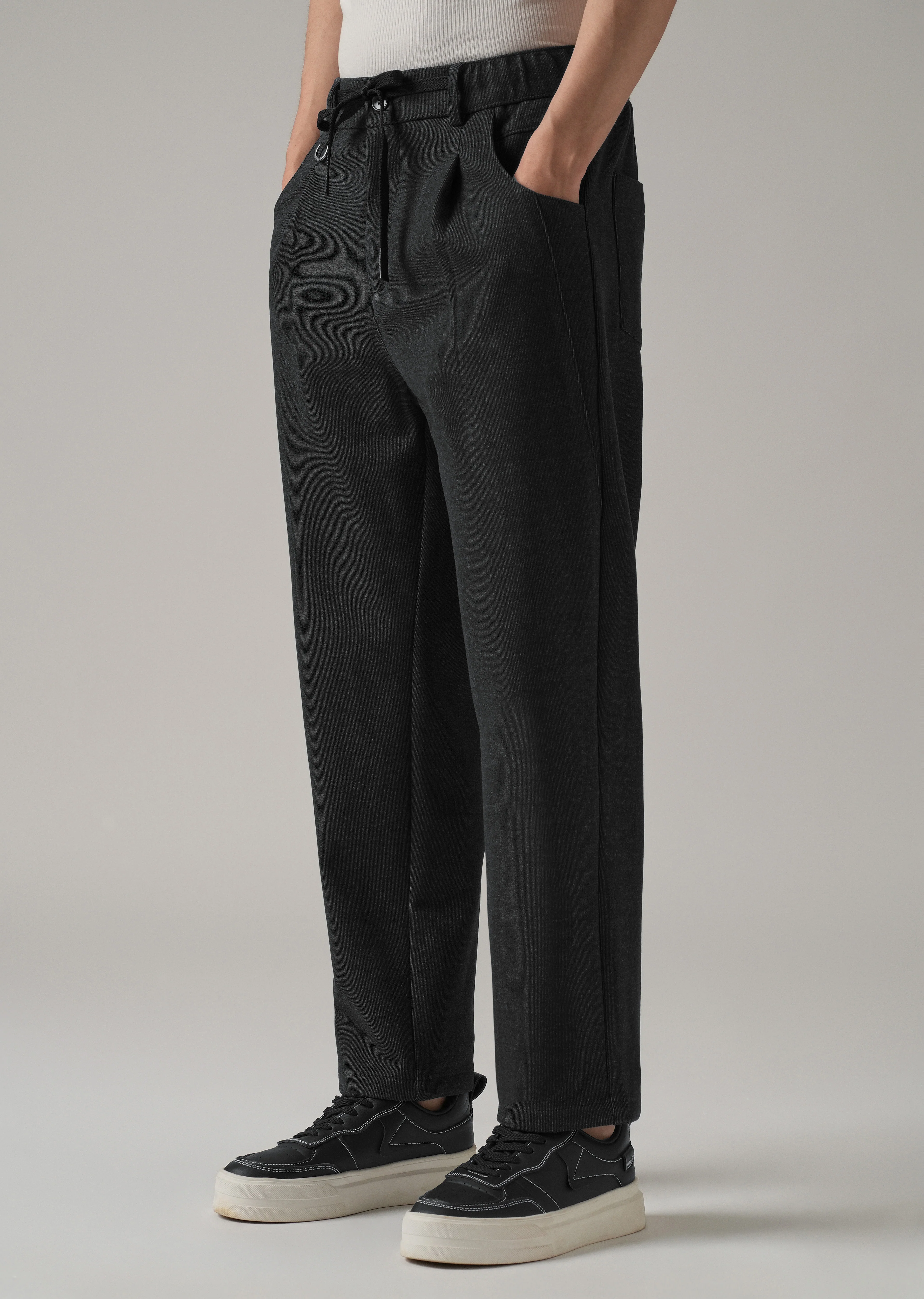 Dark Grey Pin Stripe Suede Pant - Image 4