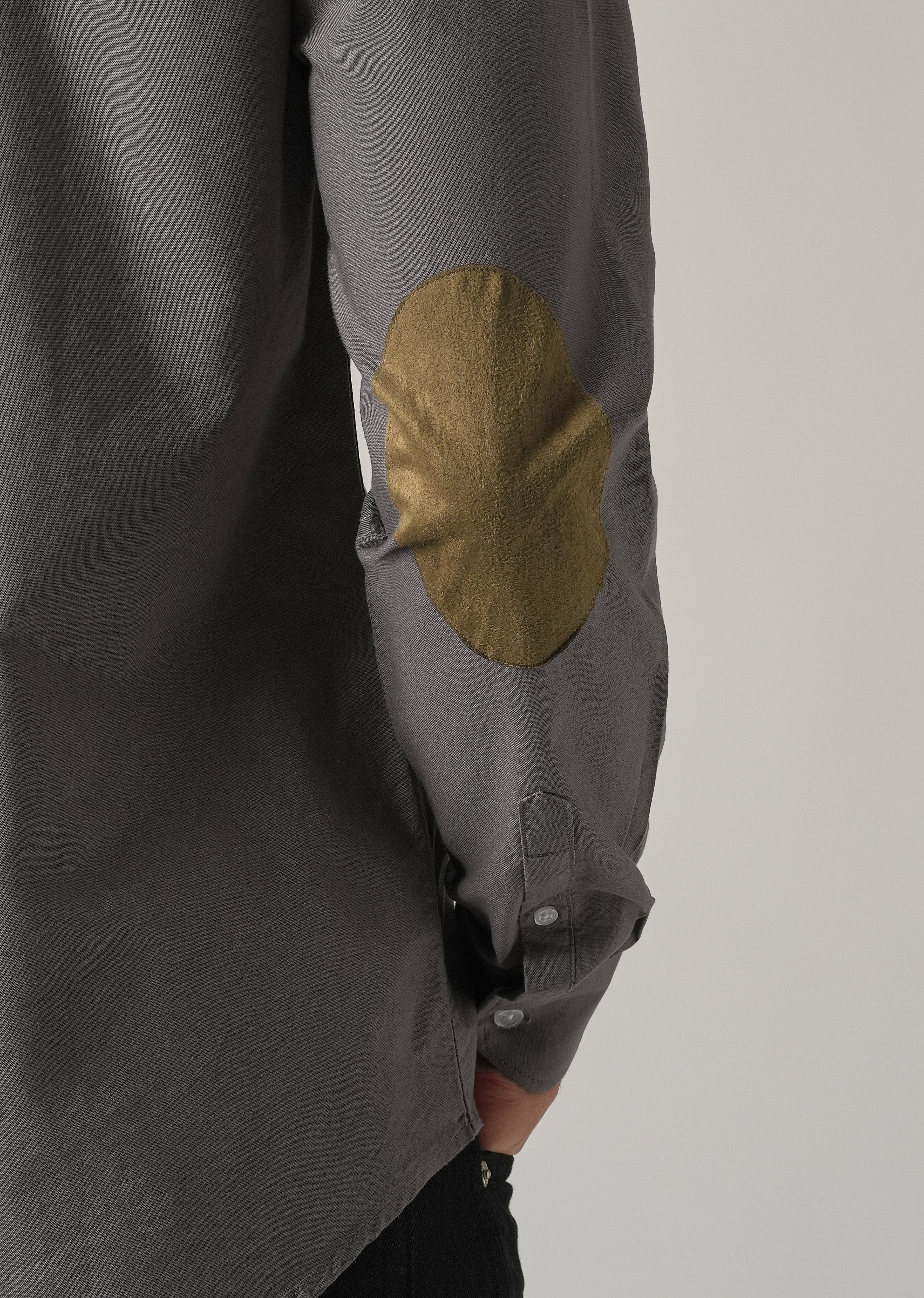 Dark Grey Plain Elbow Patch Oxford Shirt - Image 2