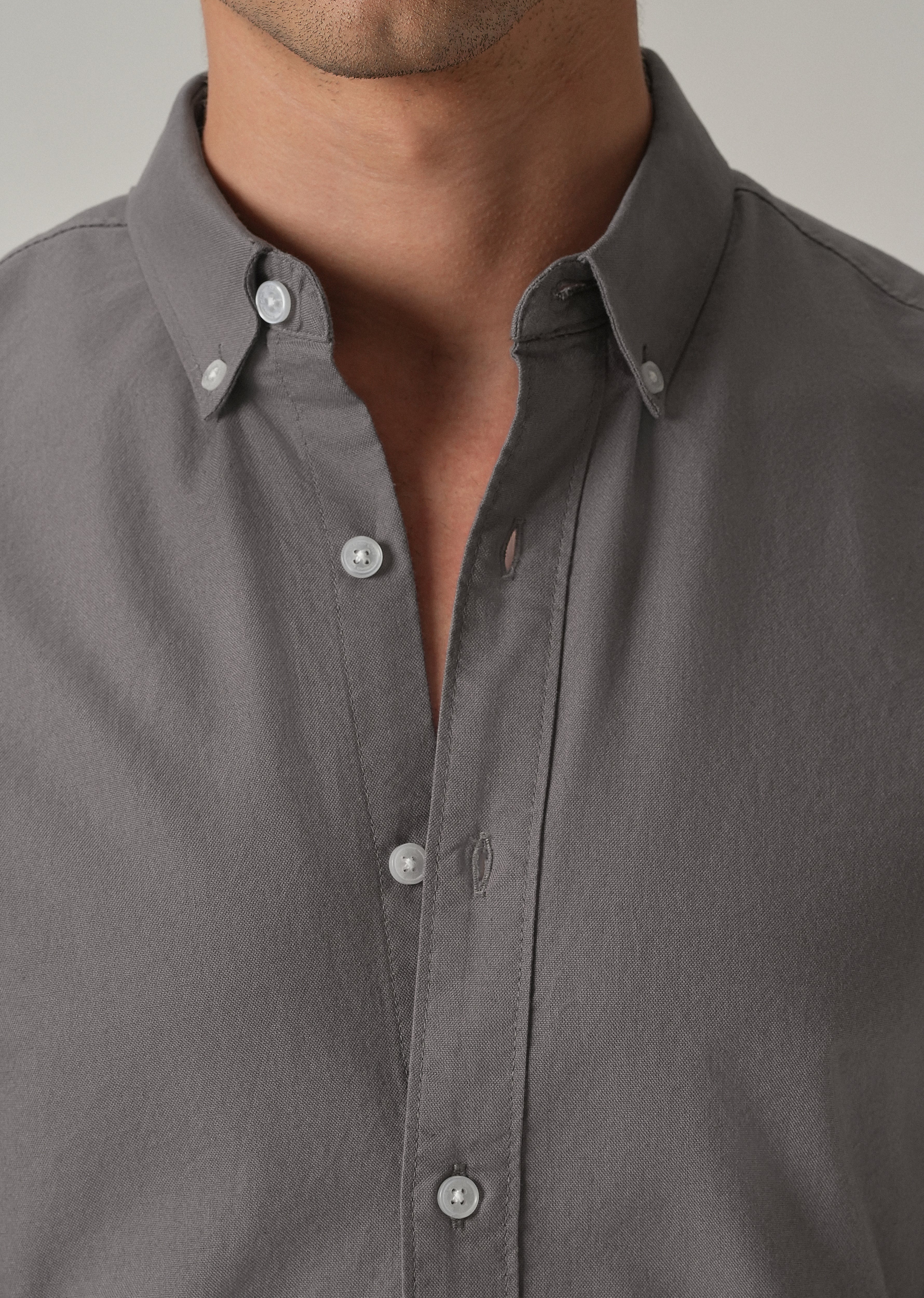Dark Grey Plain Elbow Patch Oxford Shirt - Image 6