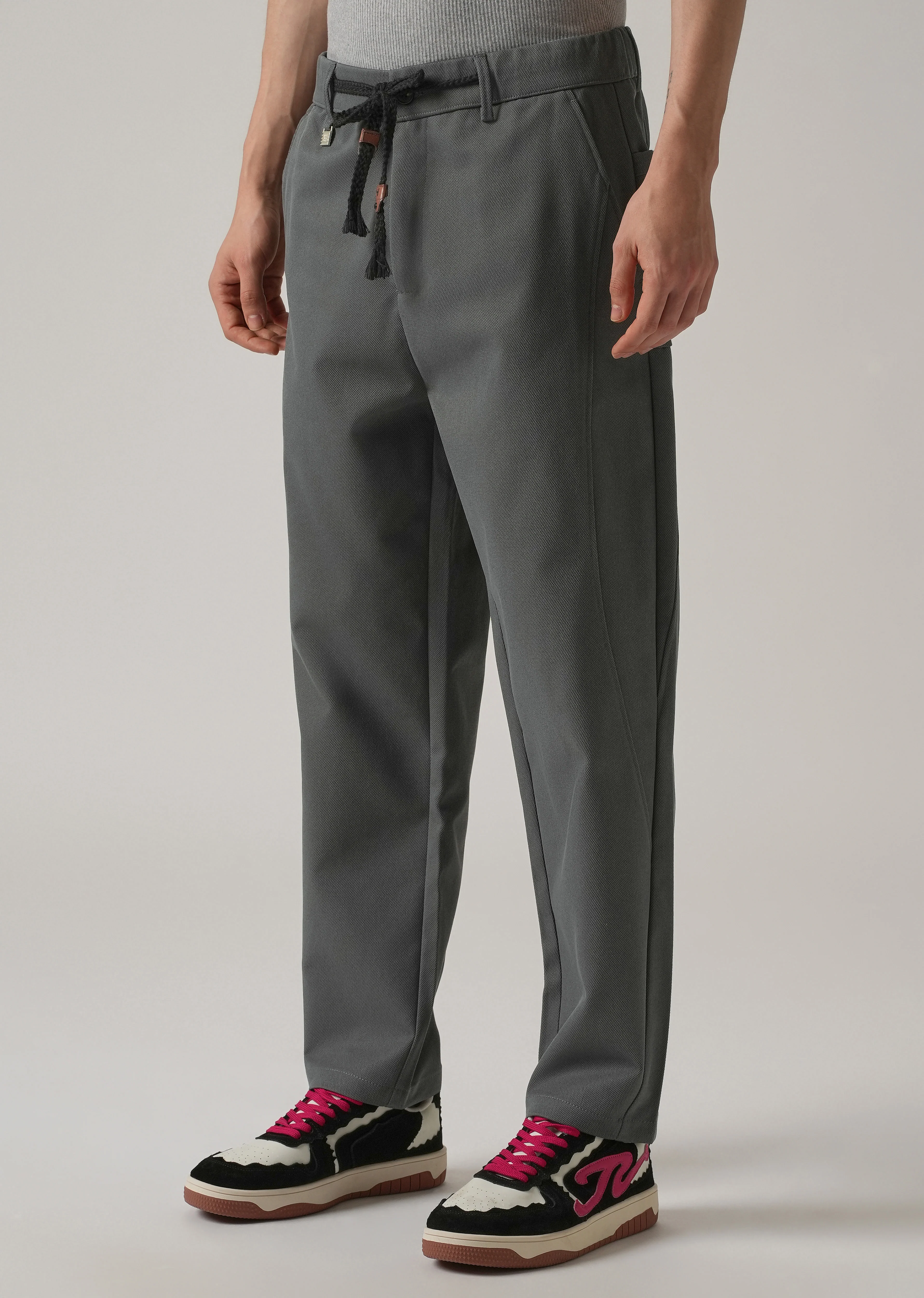 Dark Grey Relaxed Fit Tie Waist Pant - Image 4