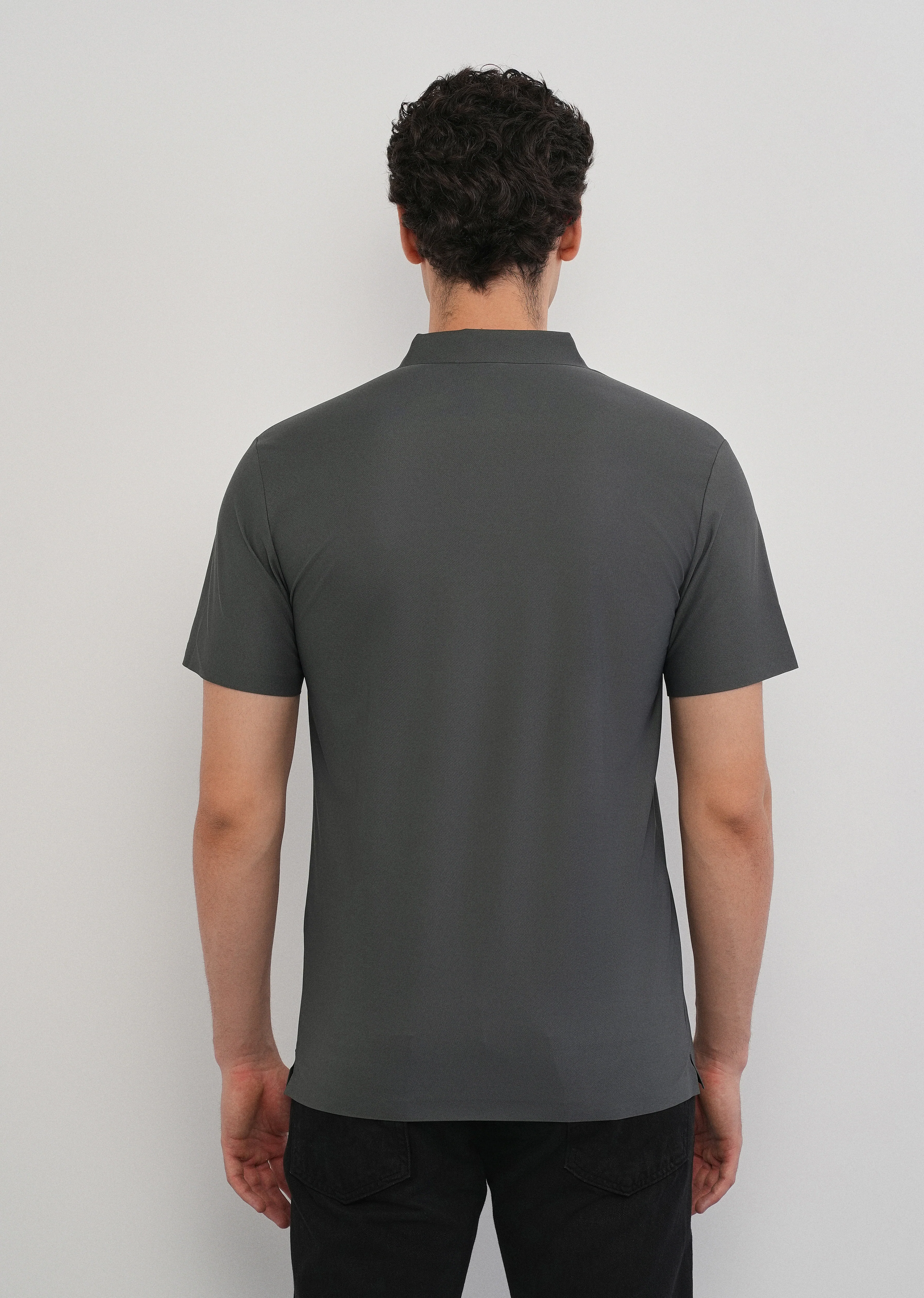 Dark Grey Stitchless Polo Collar T-Shirt - Image 2