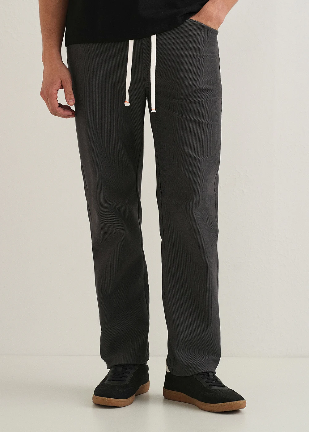 Dark Grey Straight Fit Corduroy Pants - Image 2