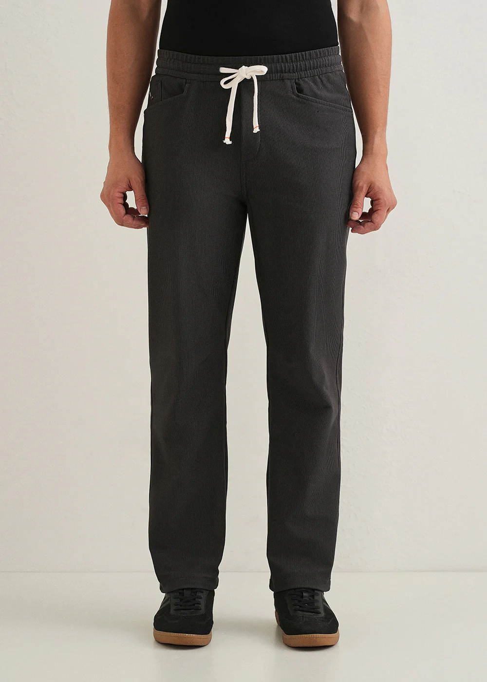 Dark Grey Straight Fit Corduroy Pants - Image 4