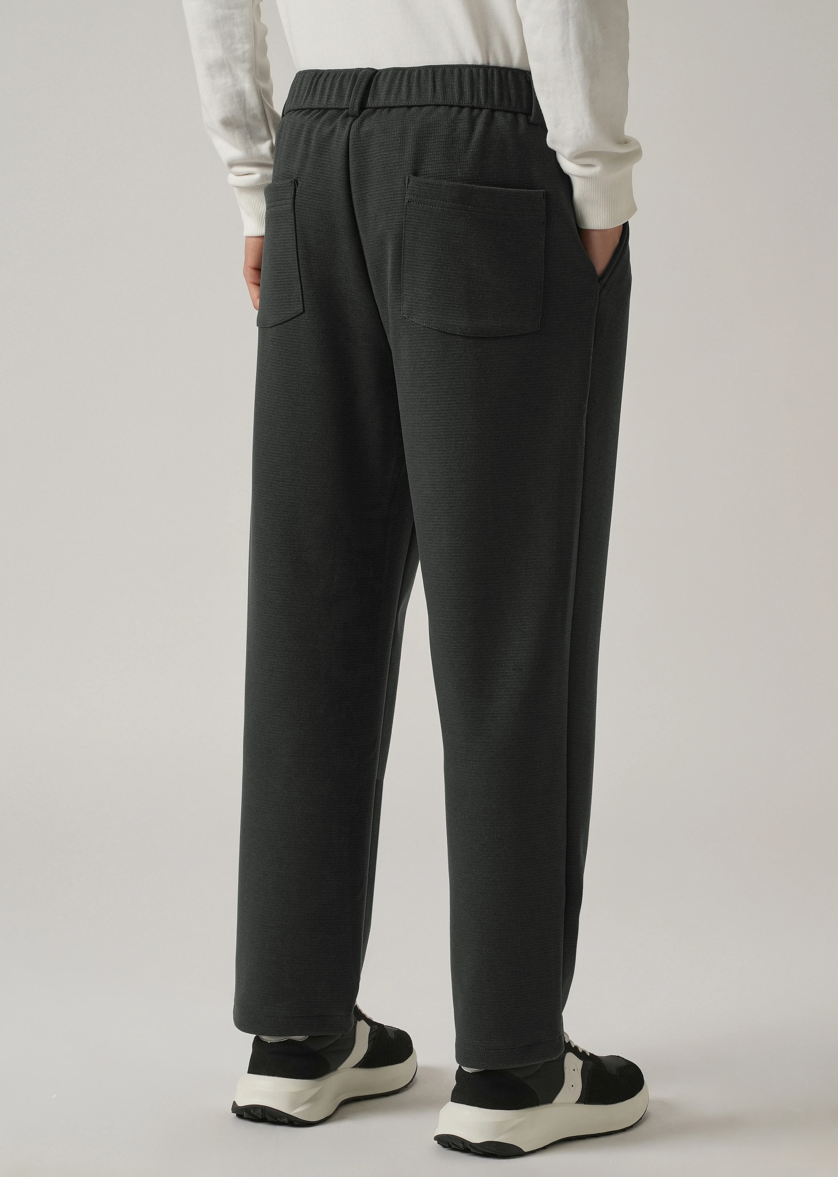 Dark Grey Textured Pleated Drawstring Pant - Image 2