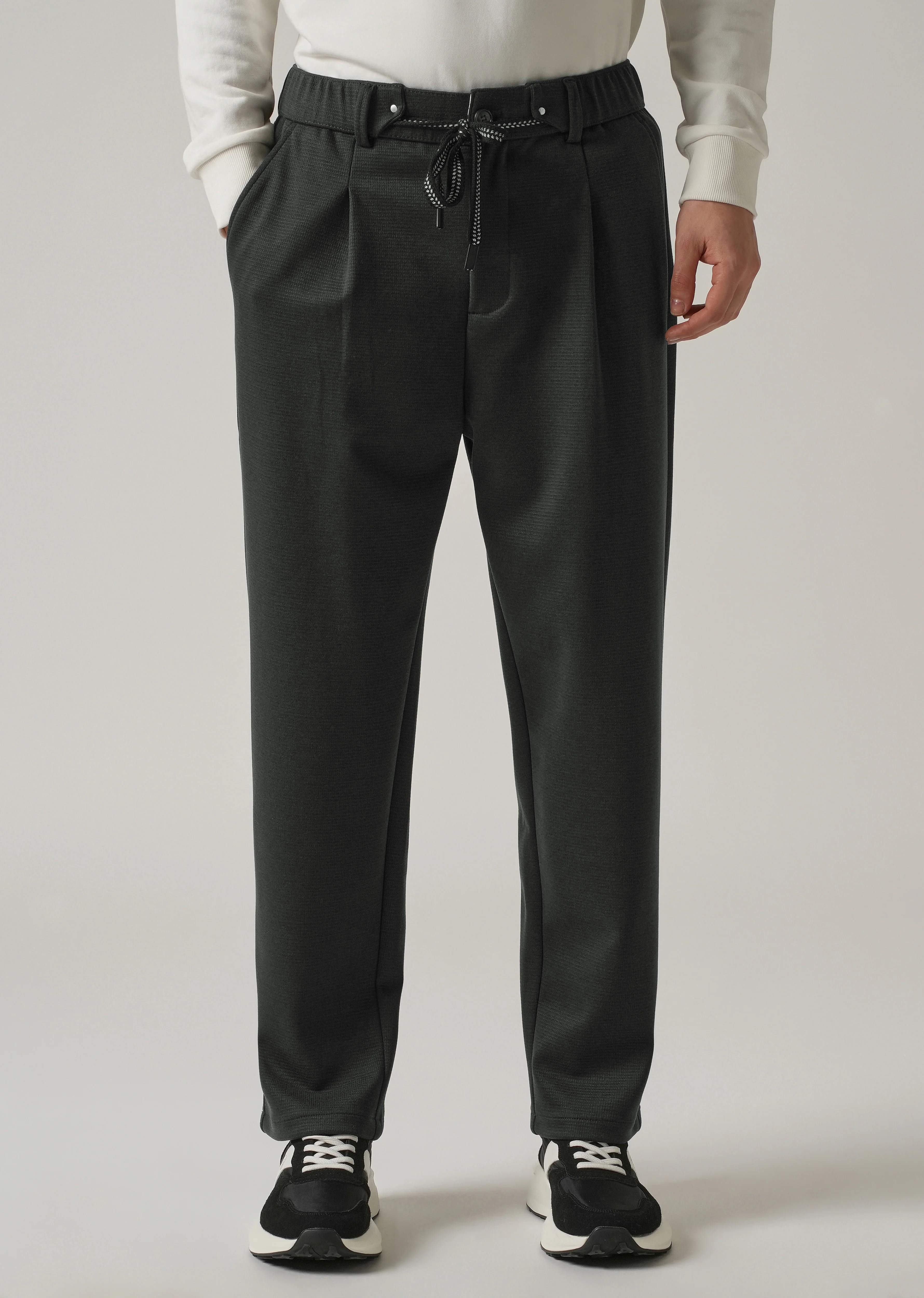Dark Grey Textured Pleated Drawstring Pant - Image 7