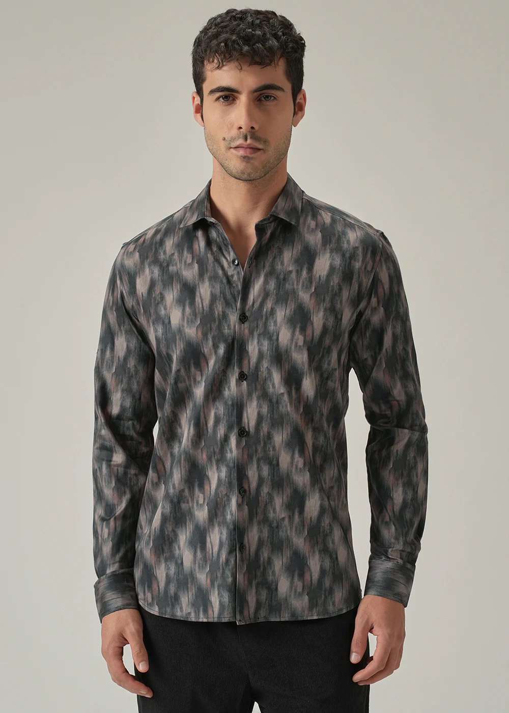 Dark Grey Textured Print Shirt - Image 3