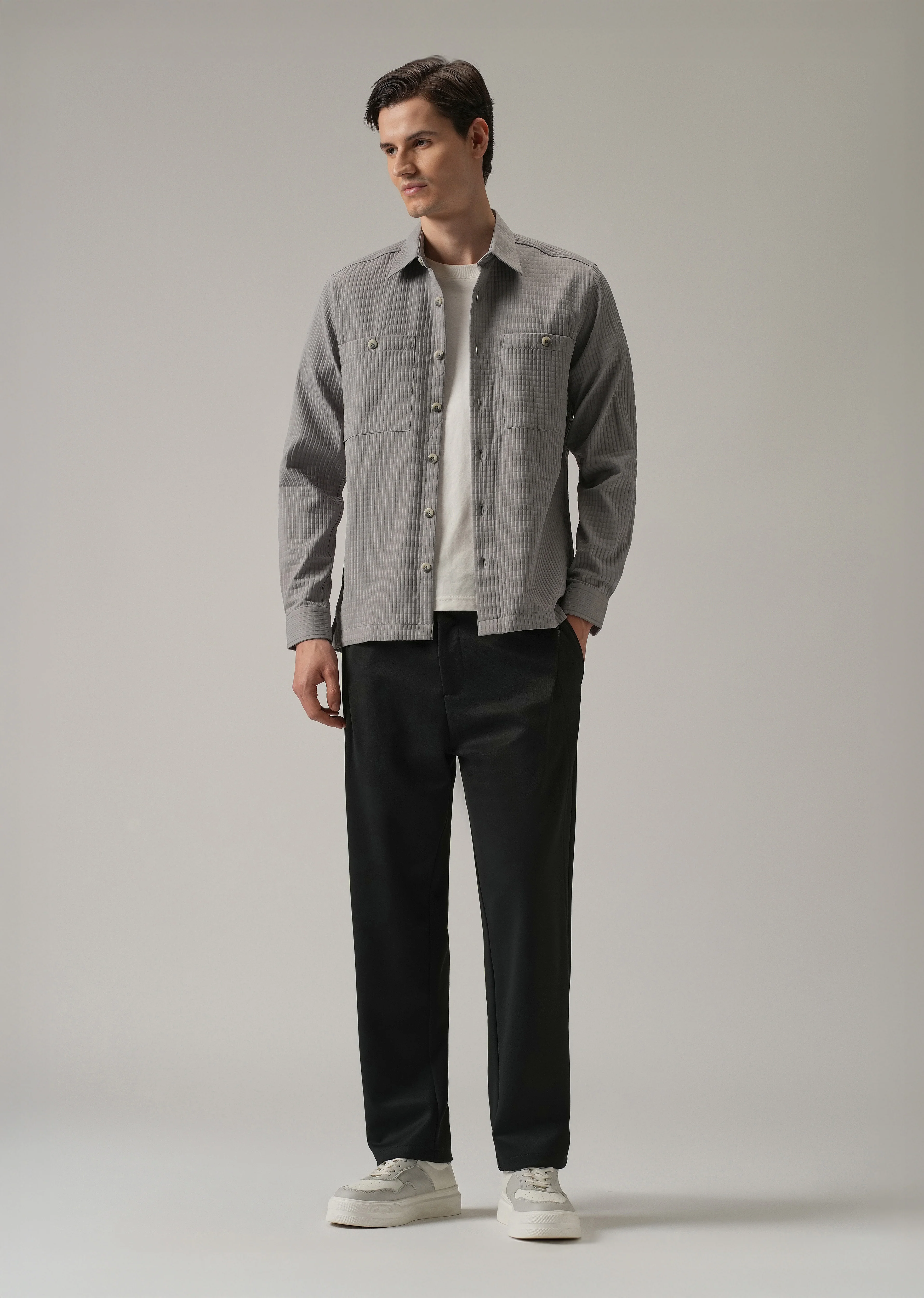 Dark Grey Textured Stretch Pant - Image 6
