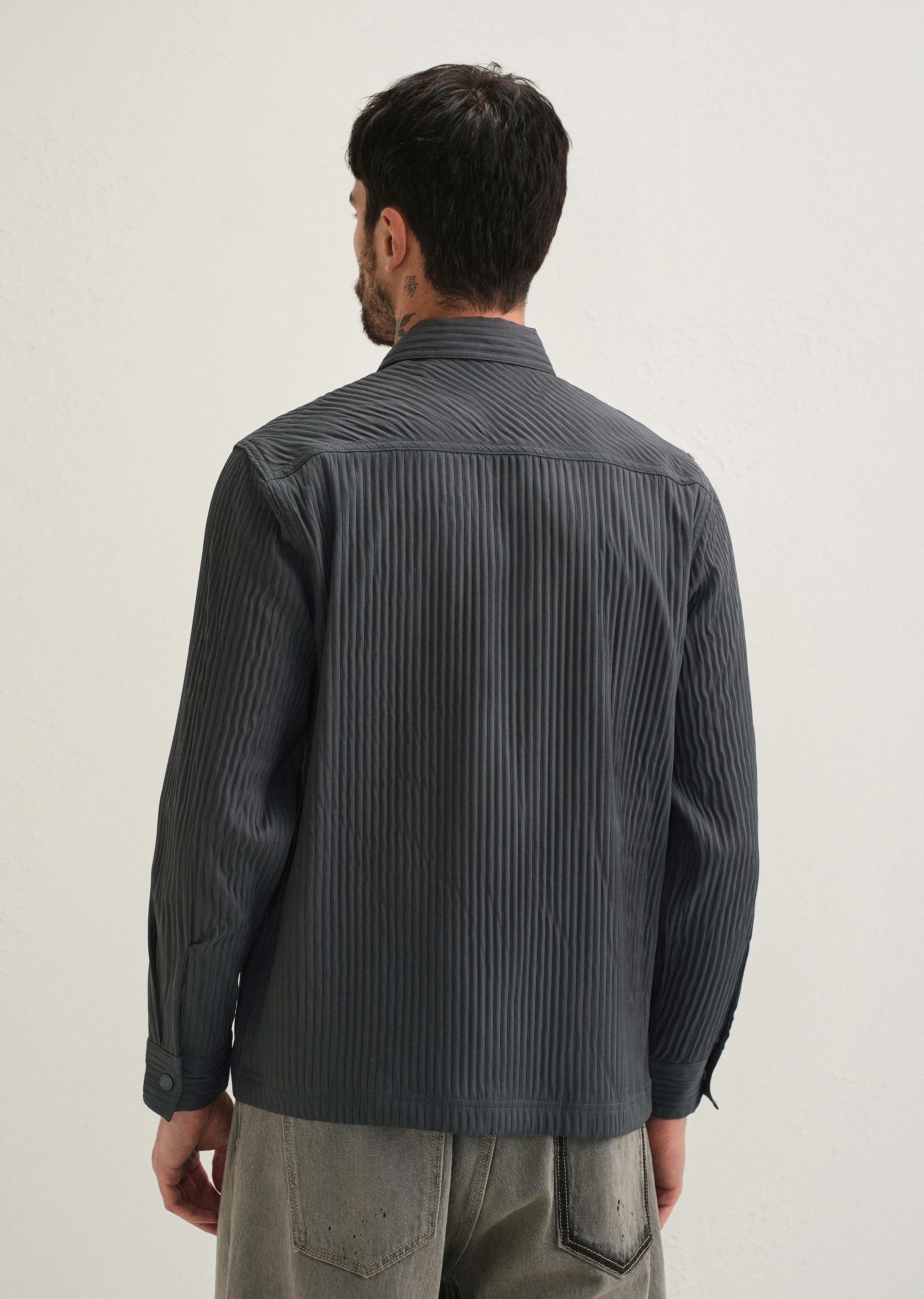 Dark Grey Textured Utility Shacket - Image 4