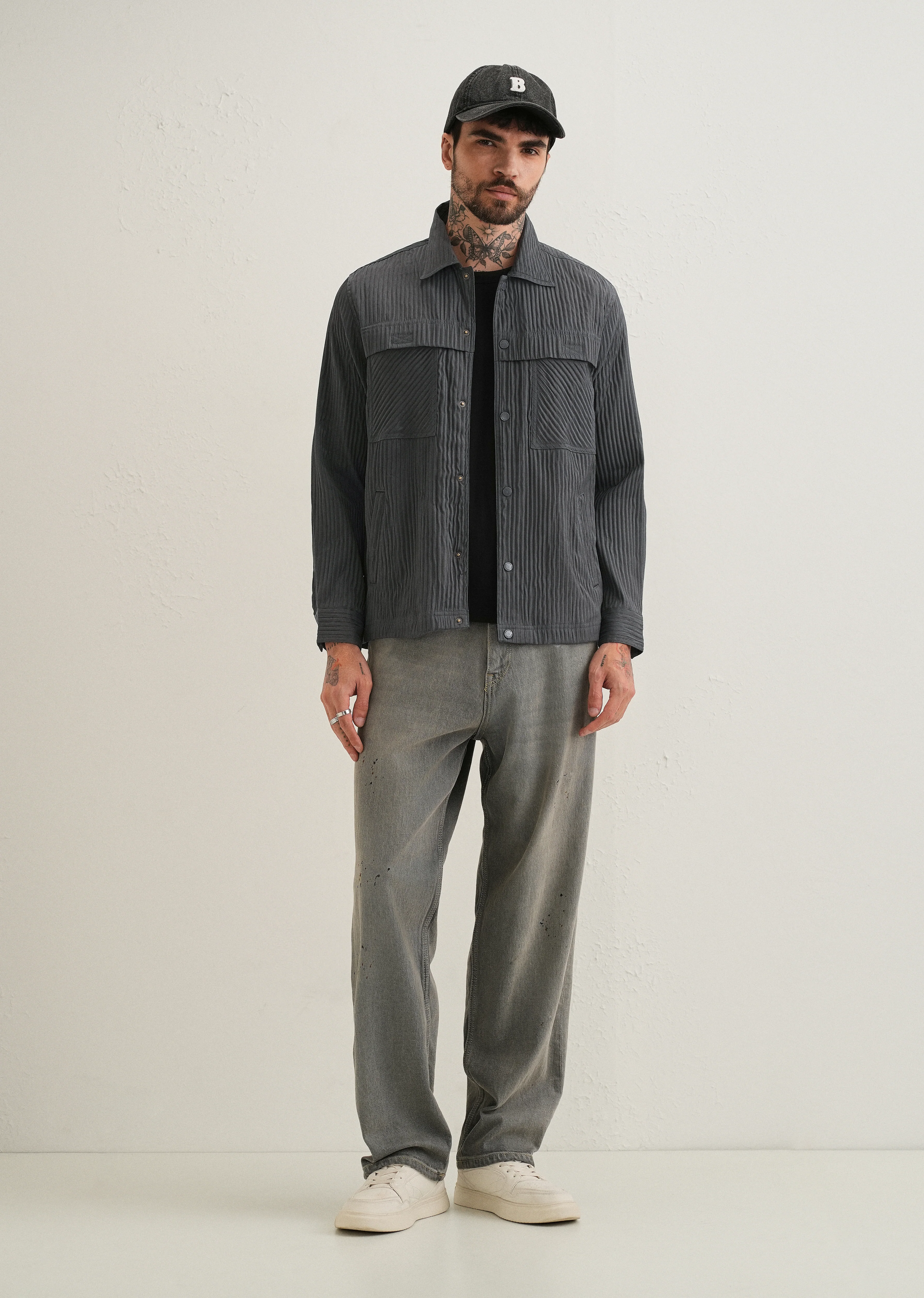 Dark Grey Textured Utility Shacket - Image 7