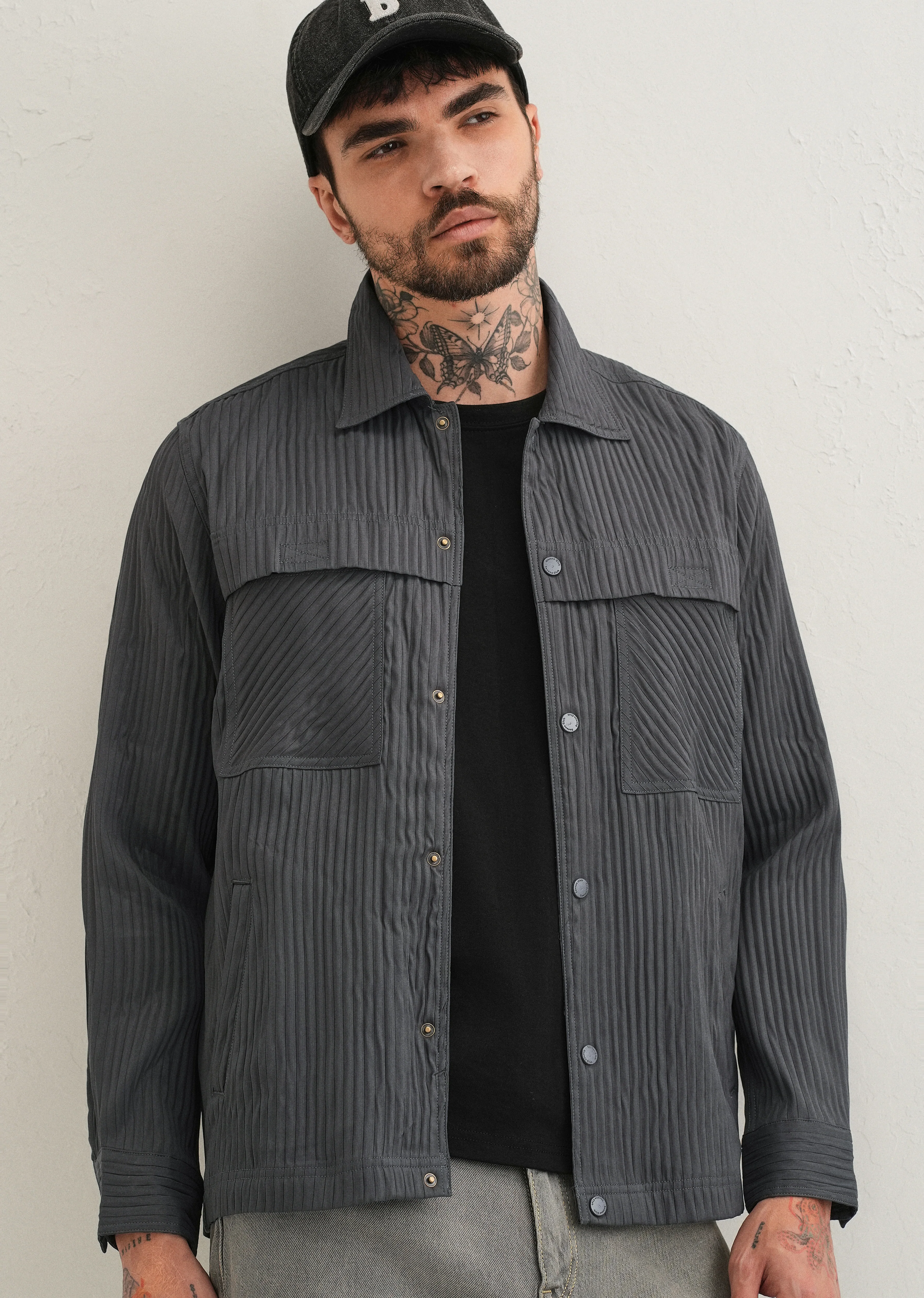 Dark Grey Textured Utility Shacket - Image 8