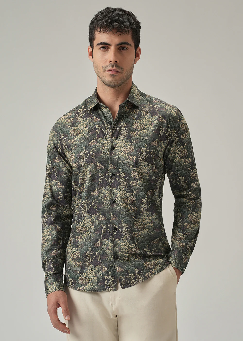 Dark Leaf Print Shirt - Image 3