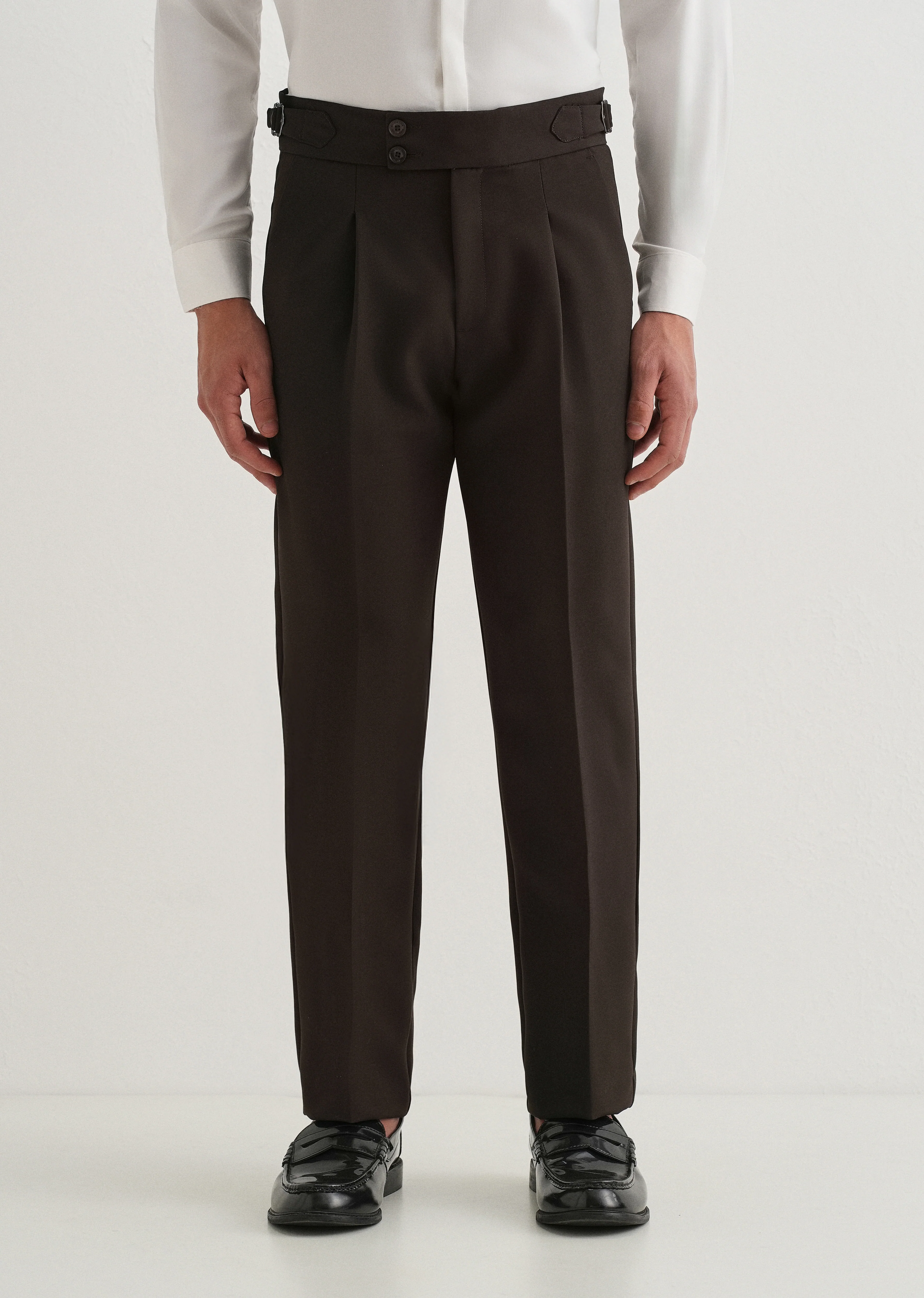 Dark Olive Brown Pleated Gurkha Pant - Image 4