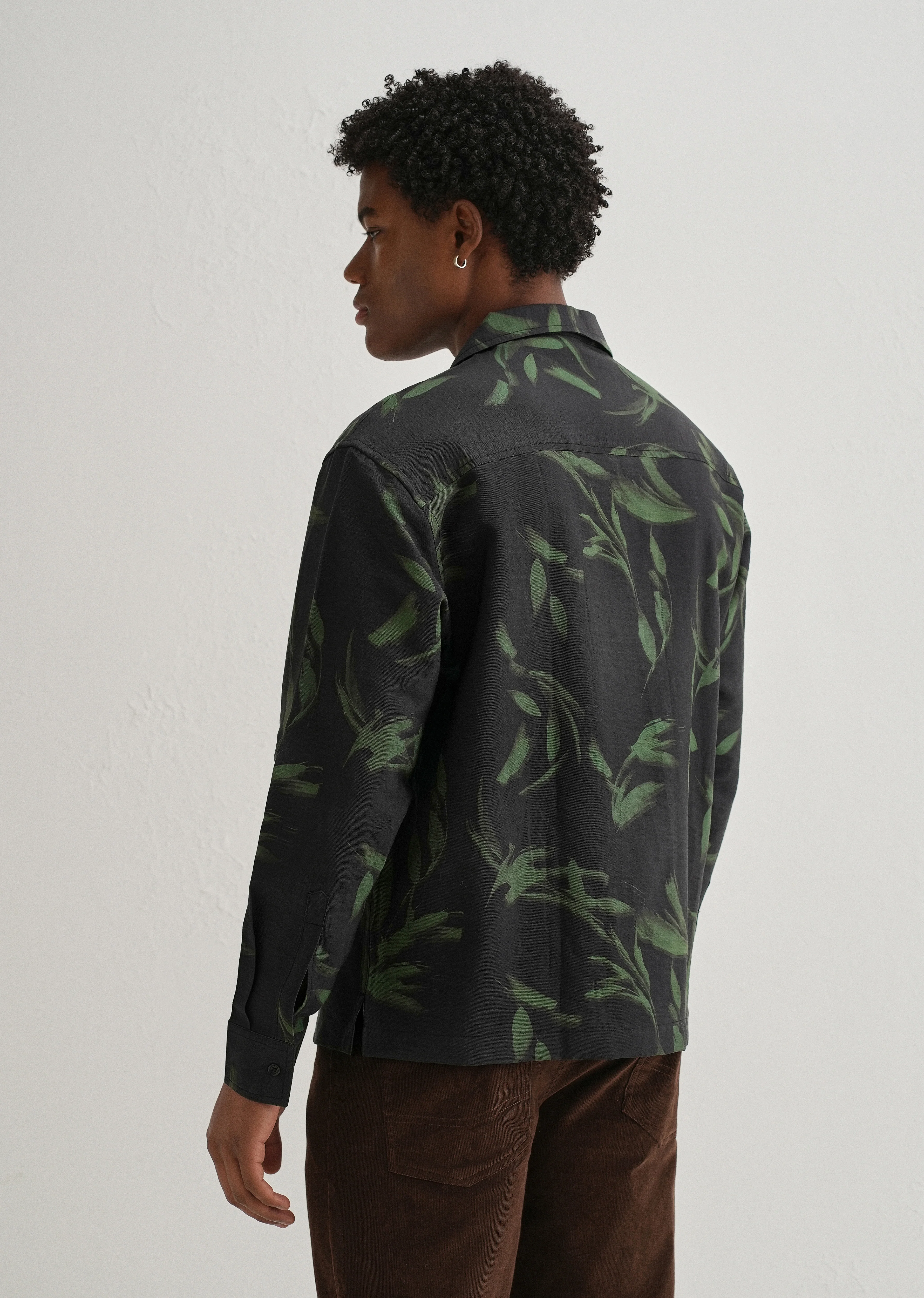 Dark Olive Leaf Printed Shirt - Image 2