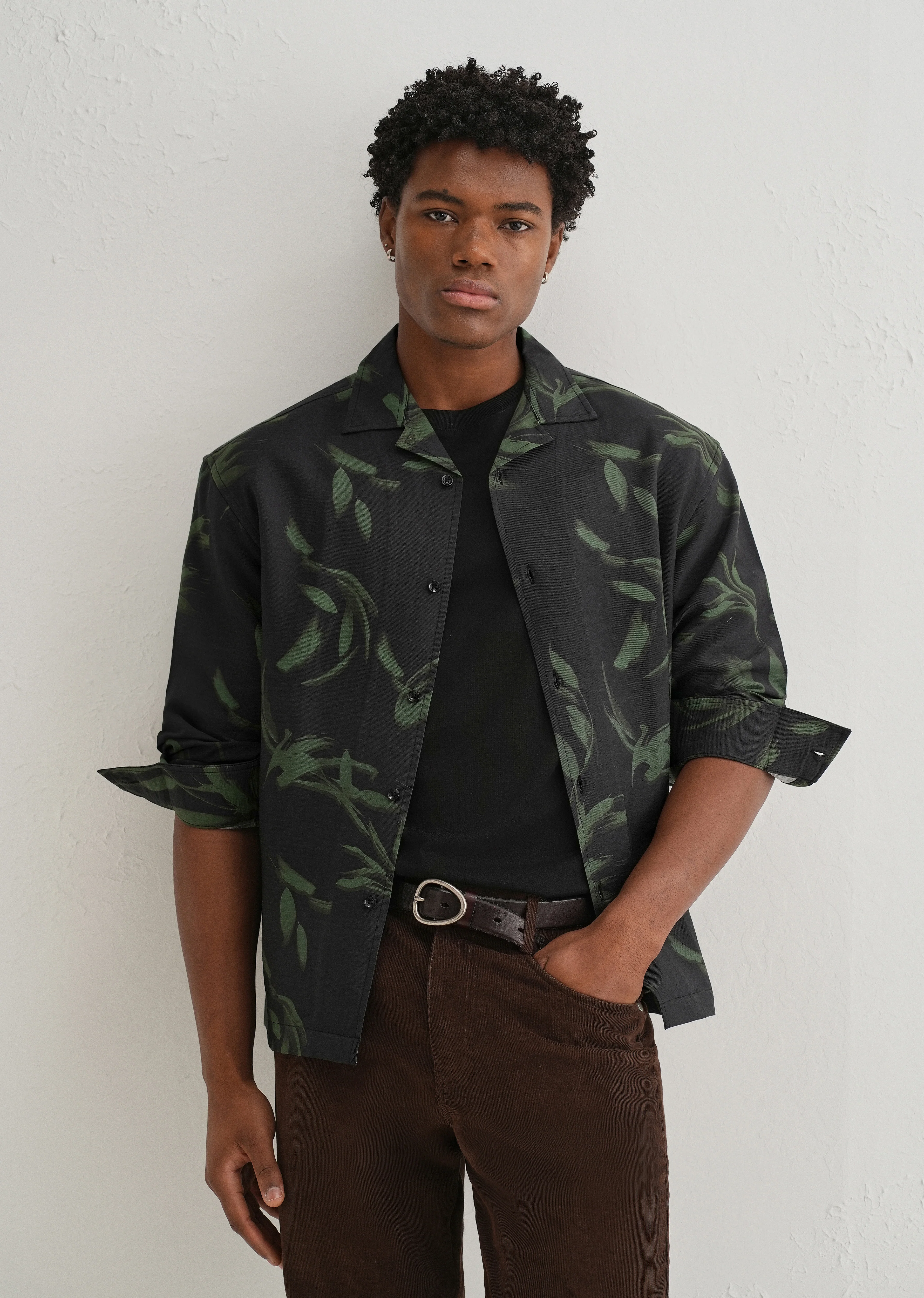 Dark Olive Leaf Printed Shirt - Image 7