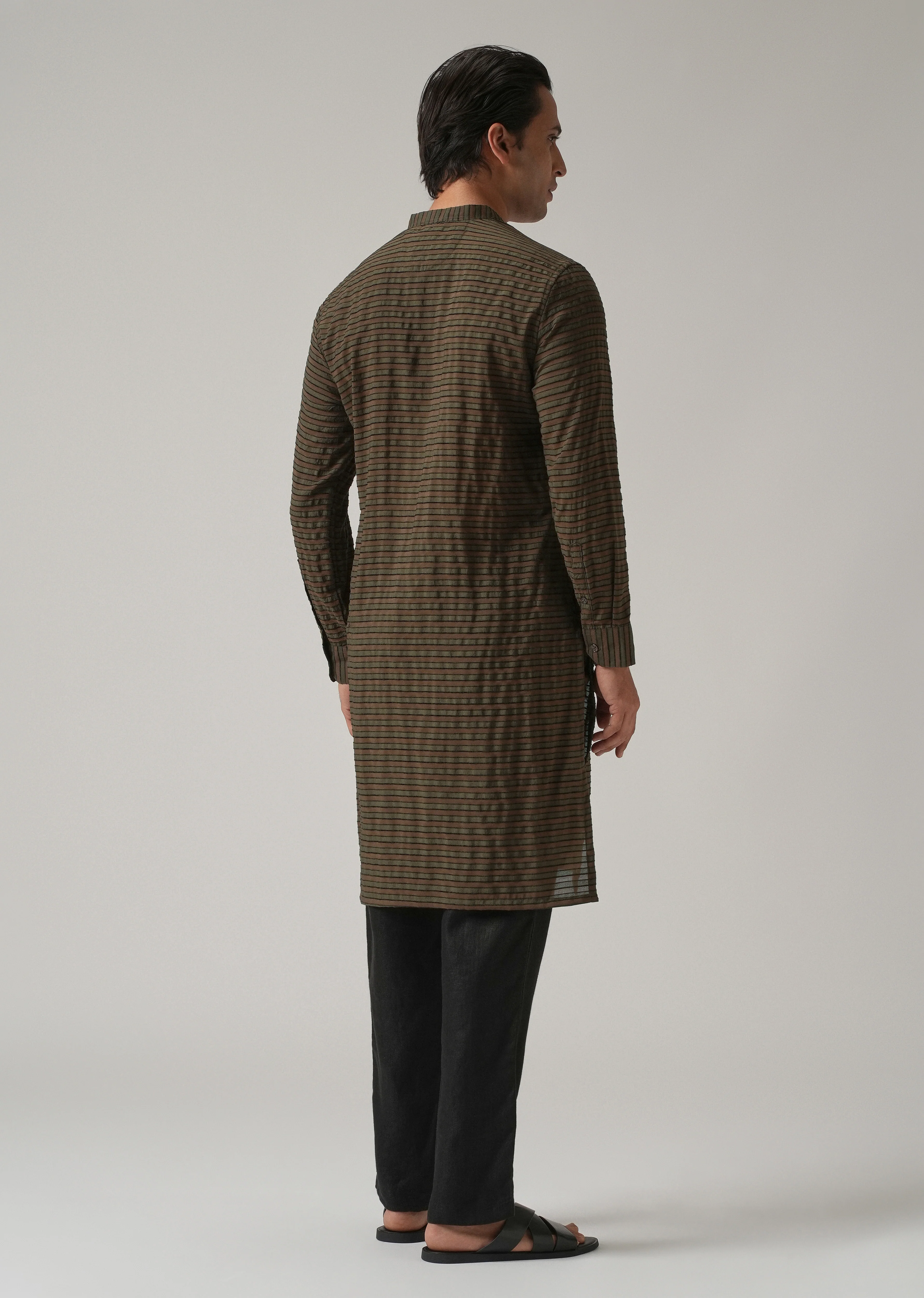 Dark Olive Nylon Pin Stripe Kurta - Image 2
