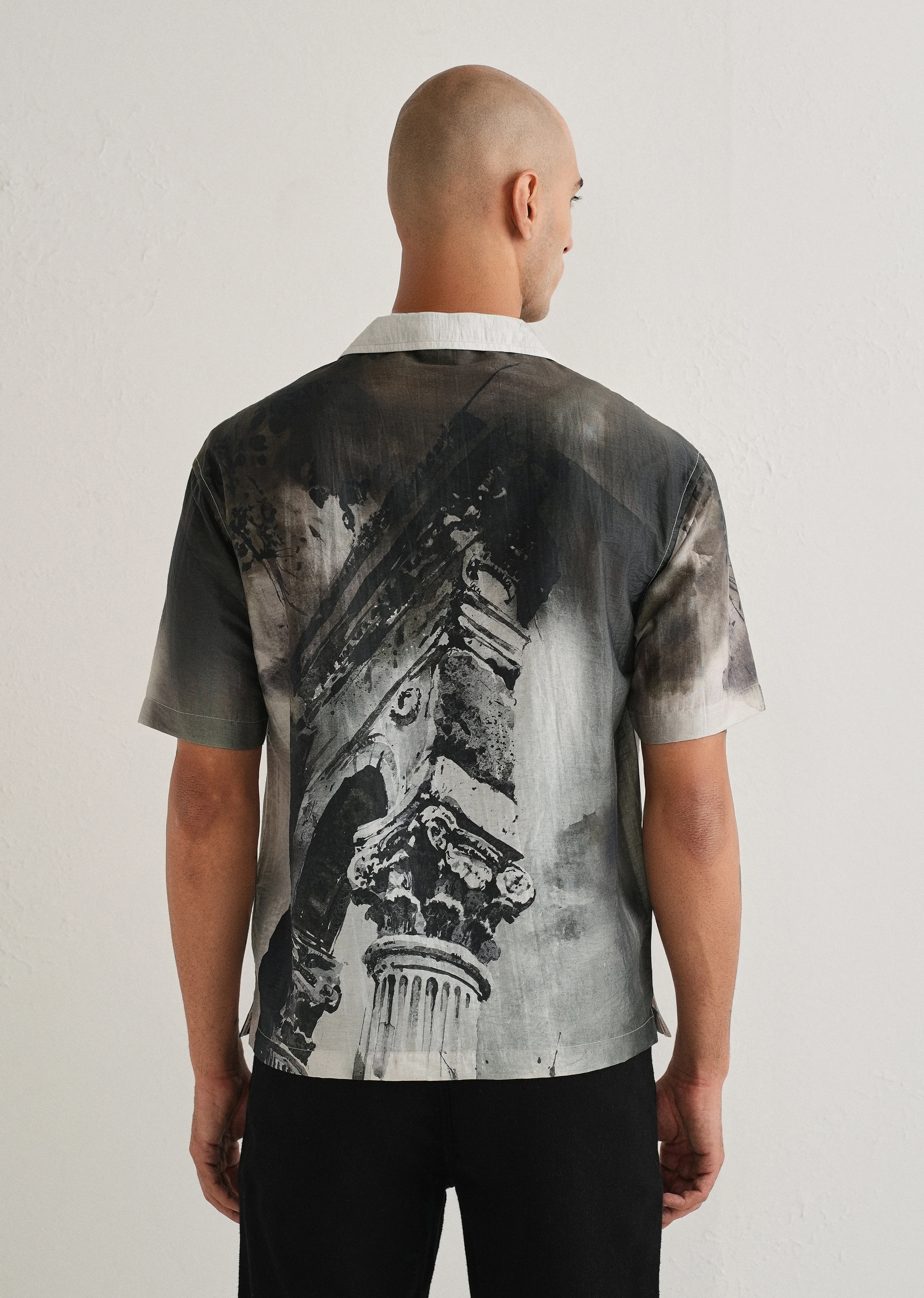 Dark Olive Wash Placement Print Shirt - Image 2
