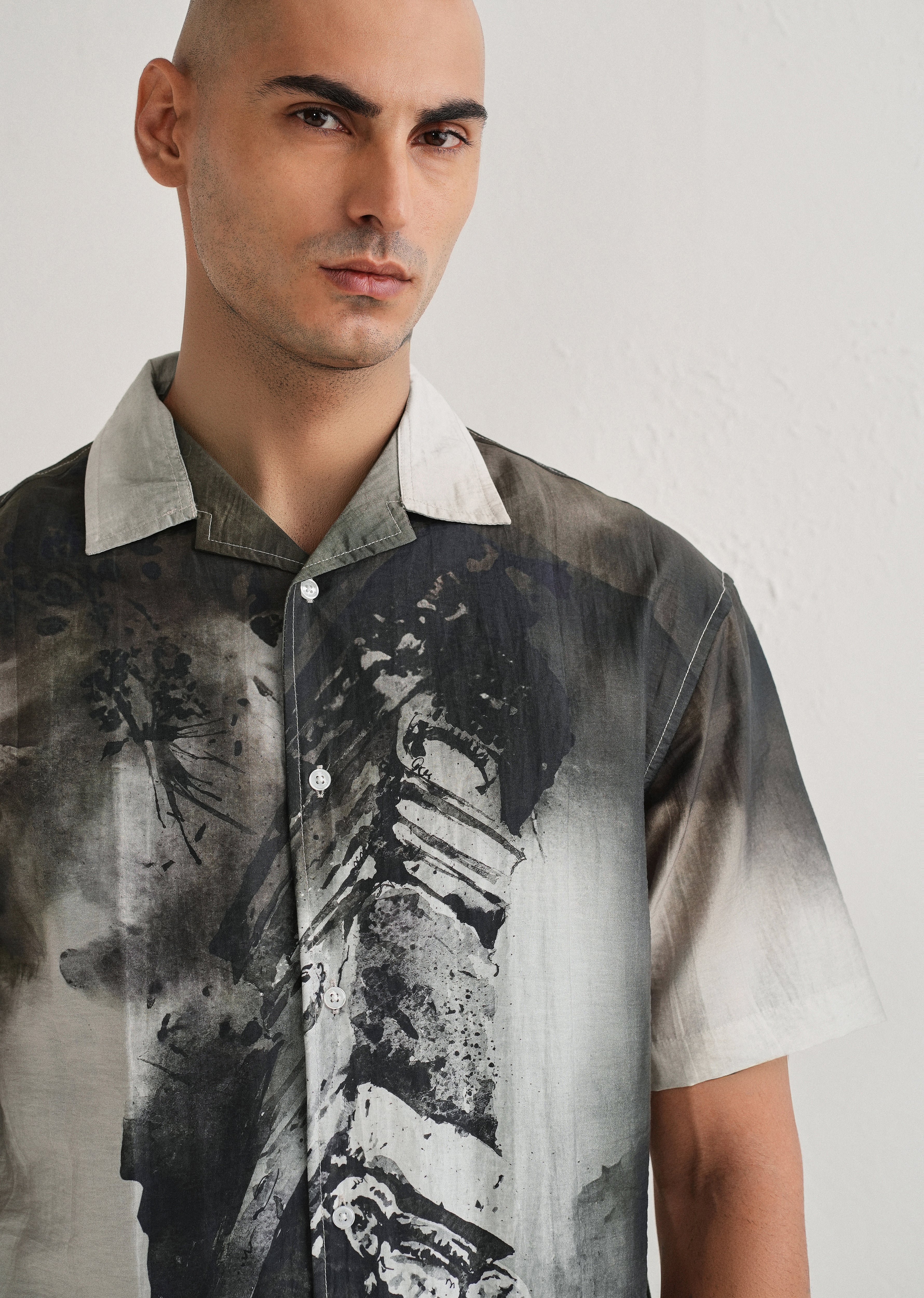Dark Olive Wash Placement Print Shirt - Image 5