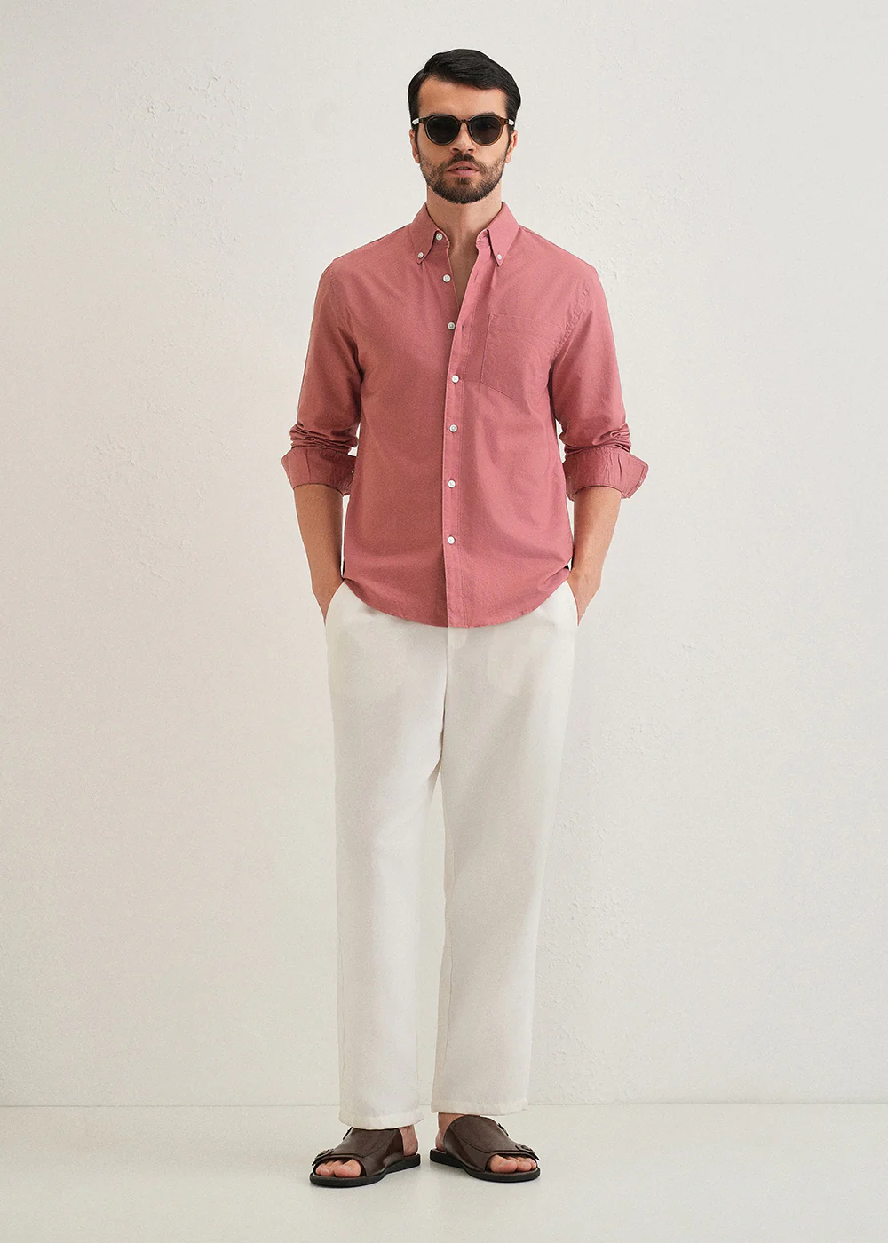 Dark Peach Plain Cotton Oxford Shirt - Image 6