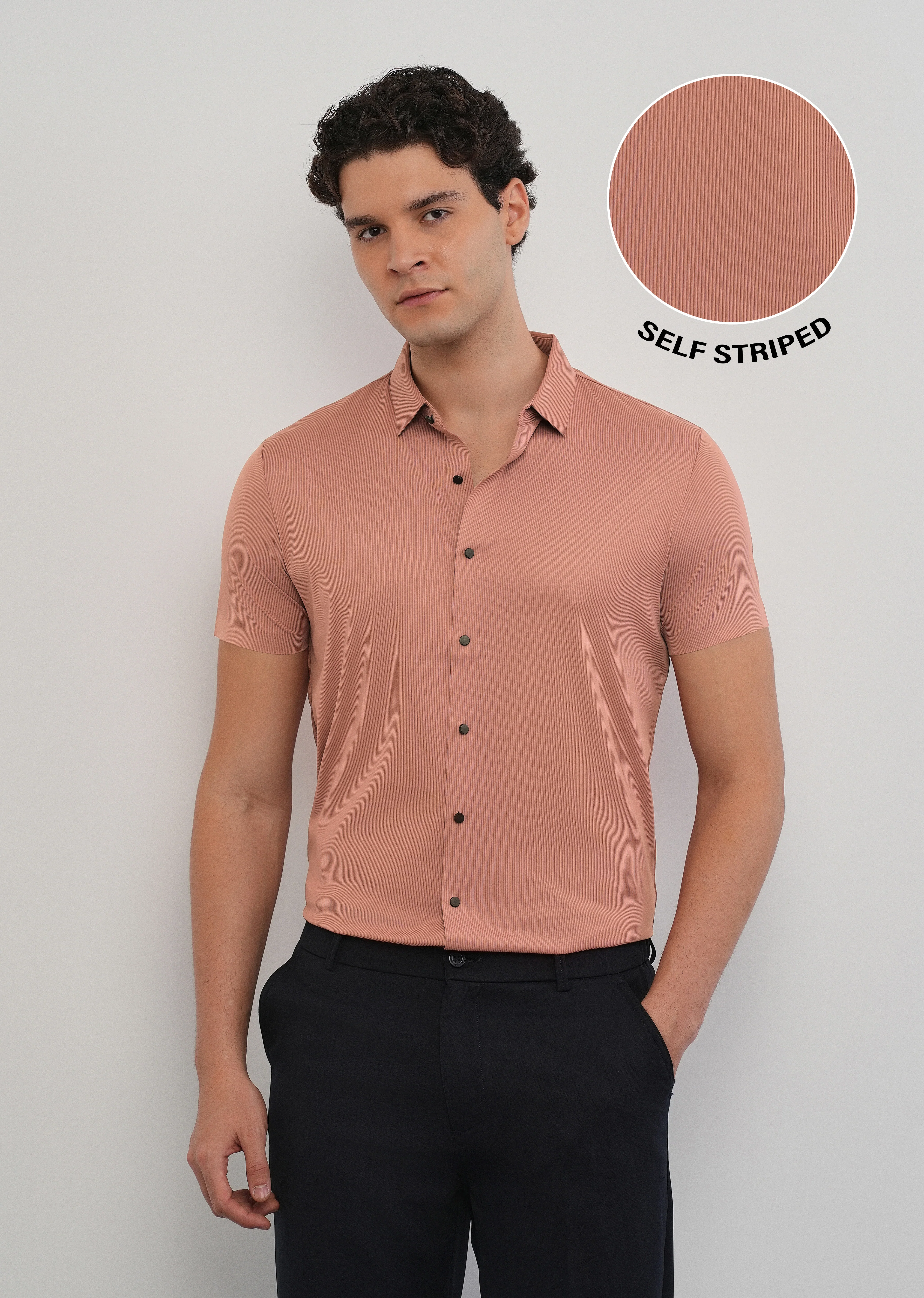 Dark Peach Stitchless Stripe Shirt - Image 2