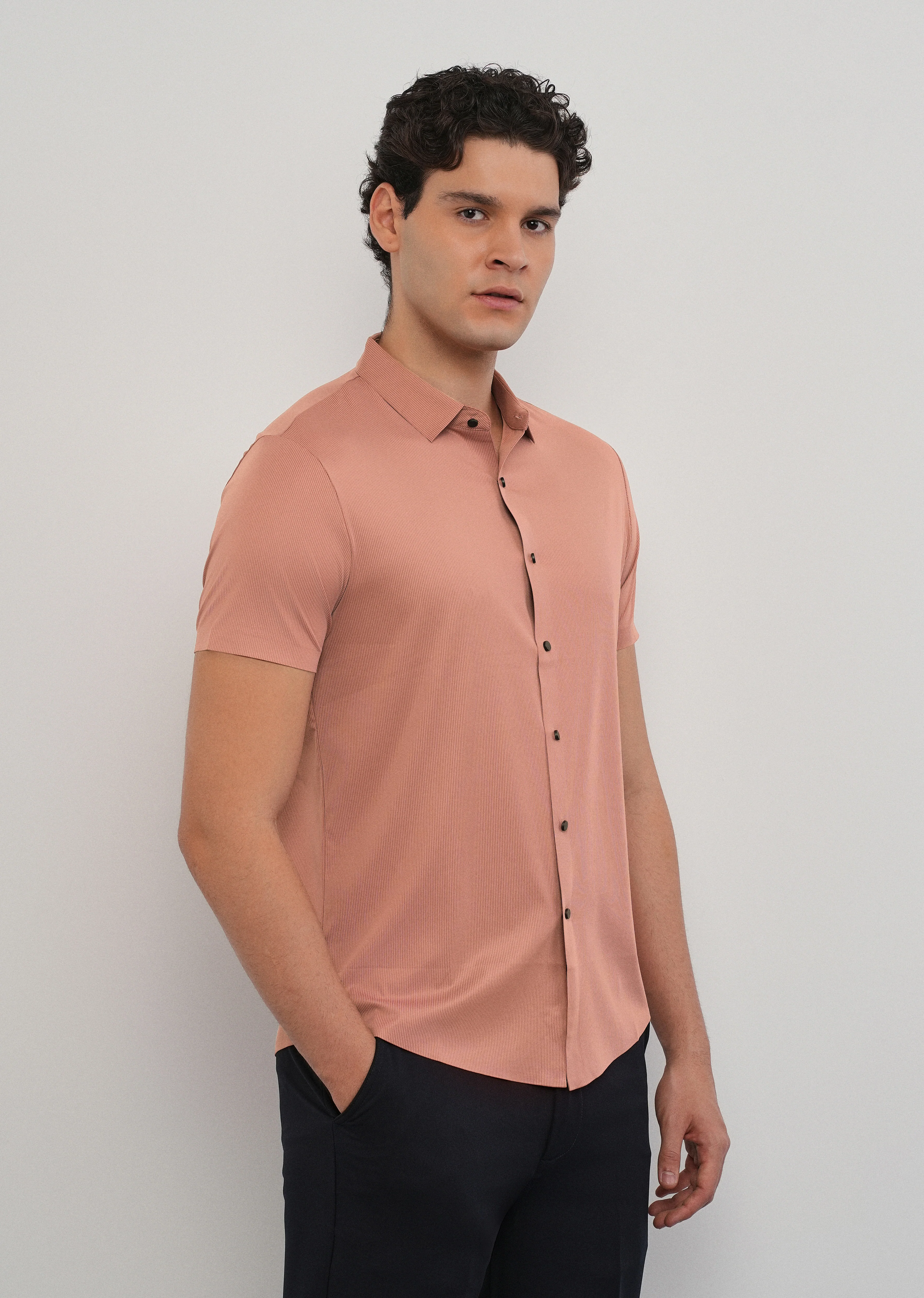 Dark Peach Stitchless Stripe Shirt - Image 4