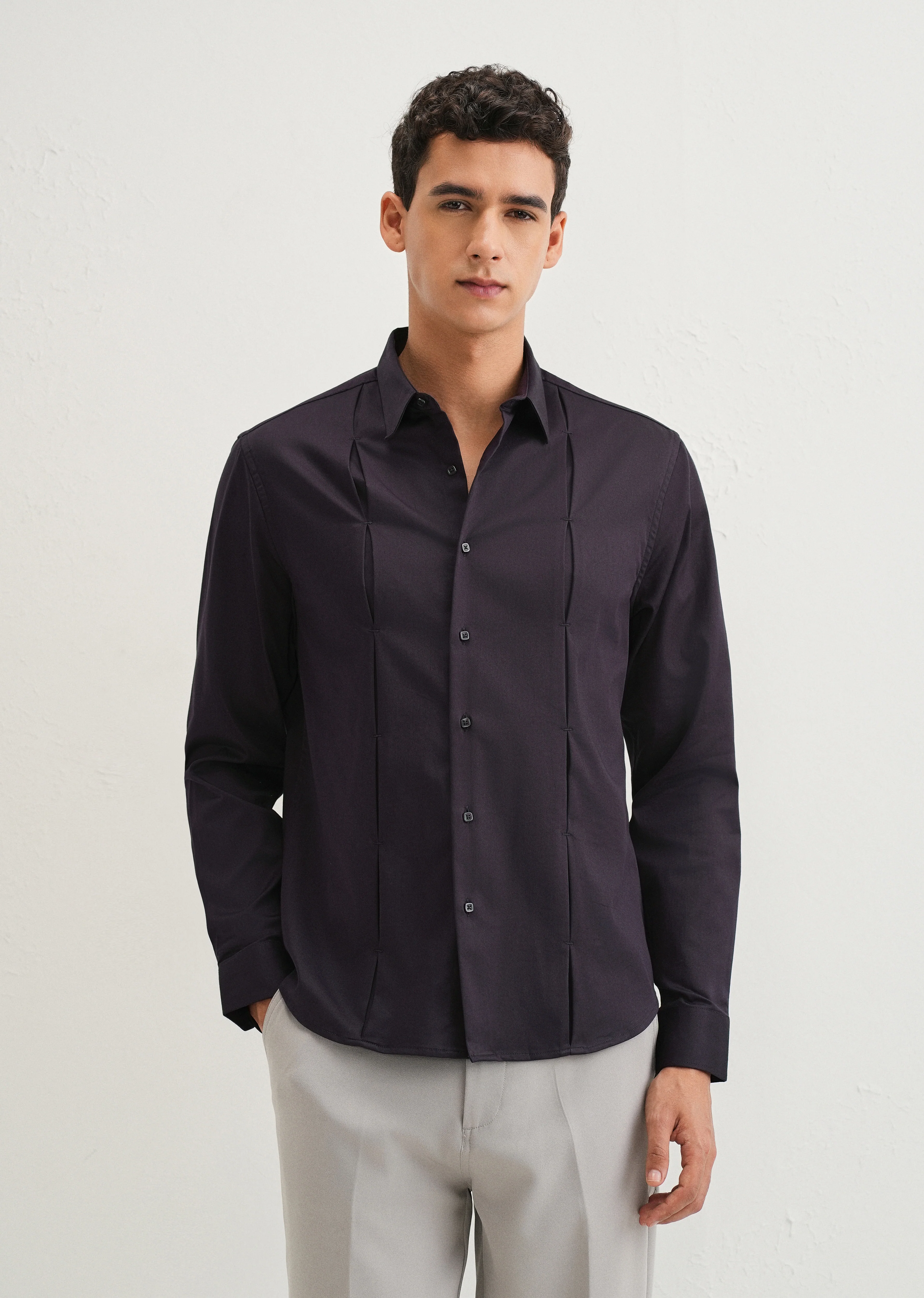 Dark Purple Front Panel Open Pleat shirt - Image 3