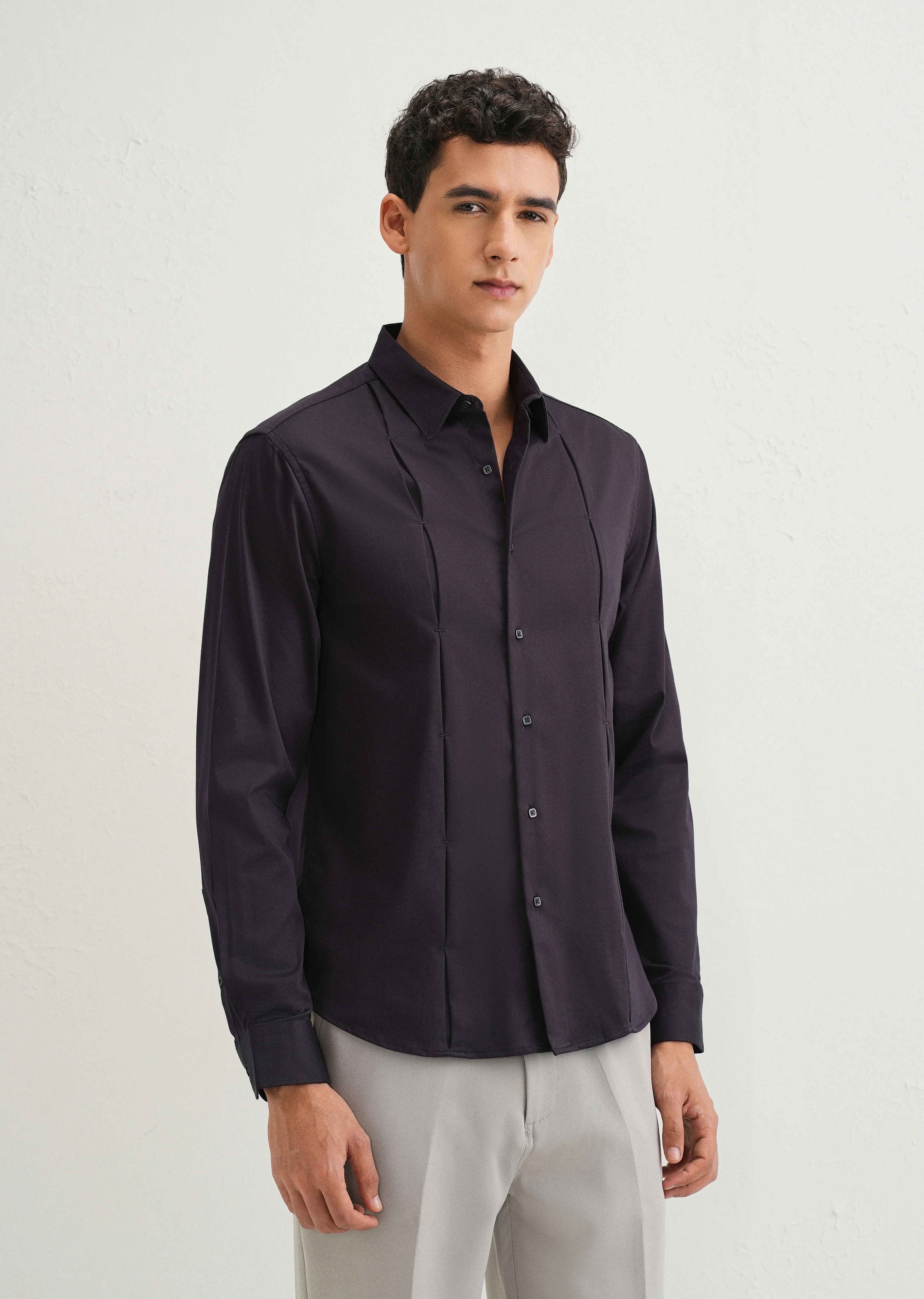 Dark Purple Front Panel Open Pleat shirt - Image 4