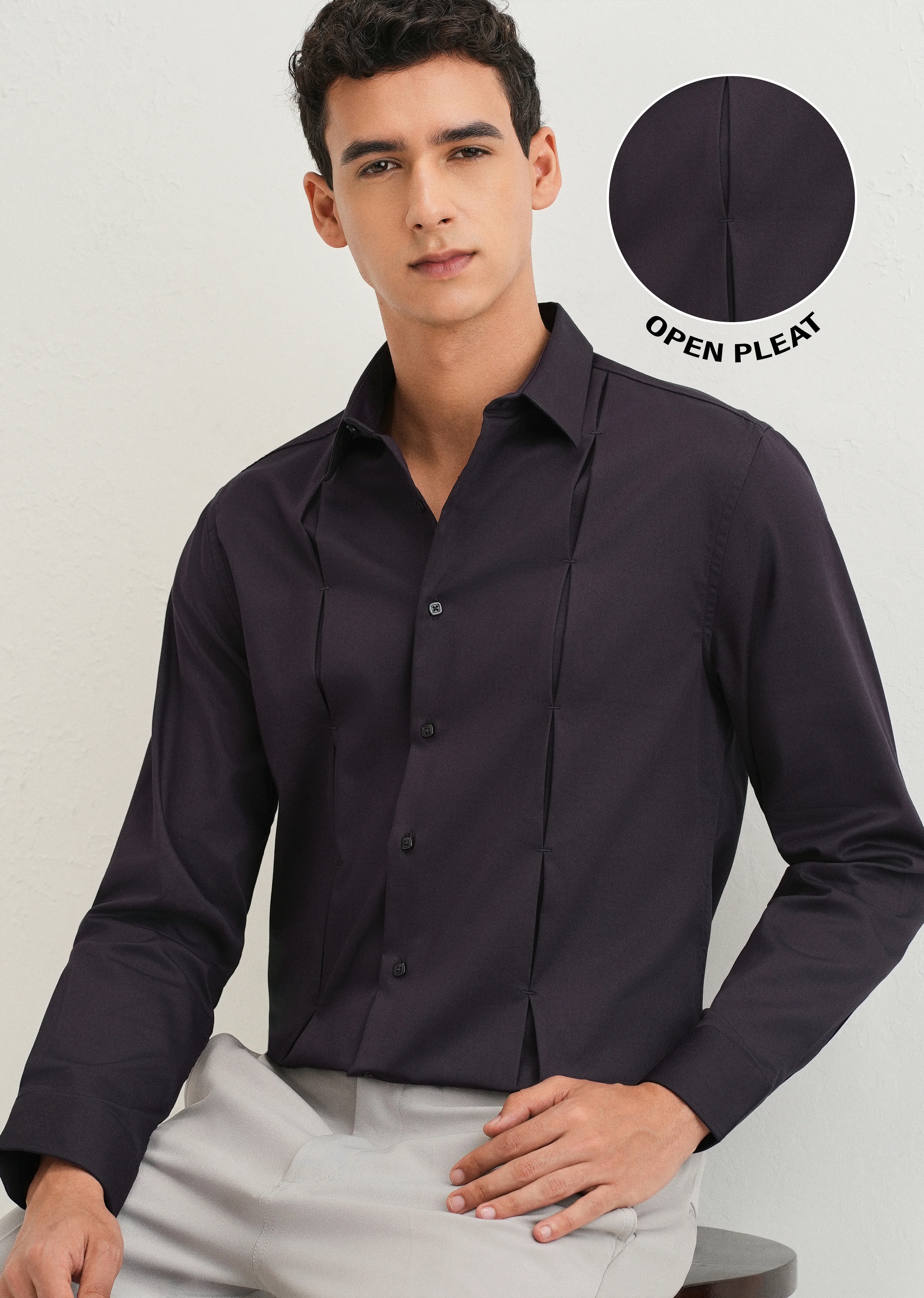 Dark Purple Front Panel Open Pleat shirt - Image 7